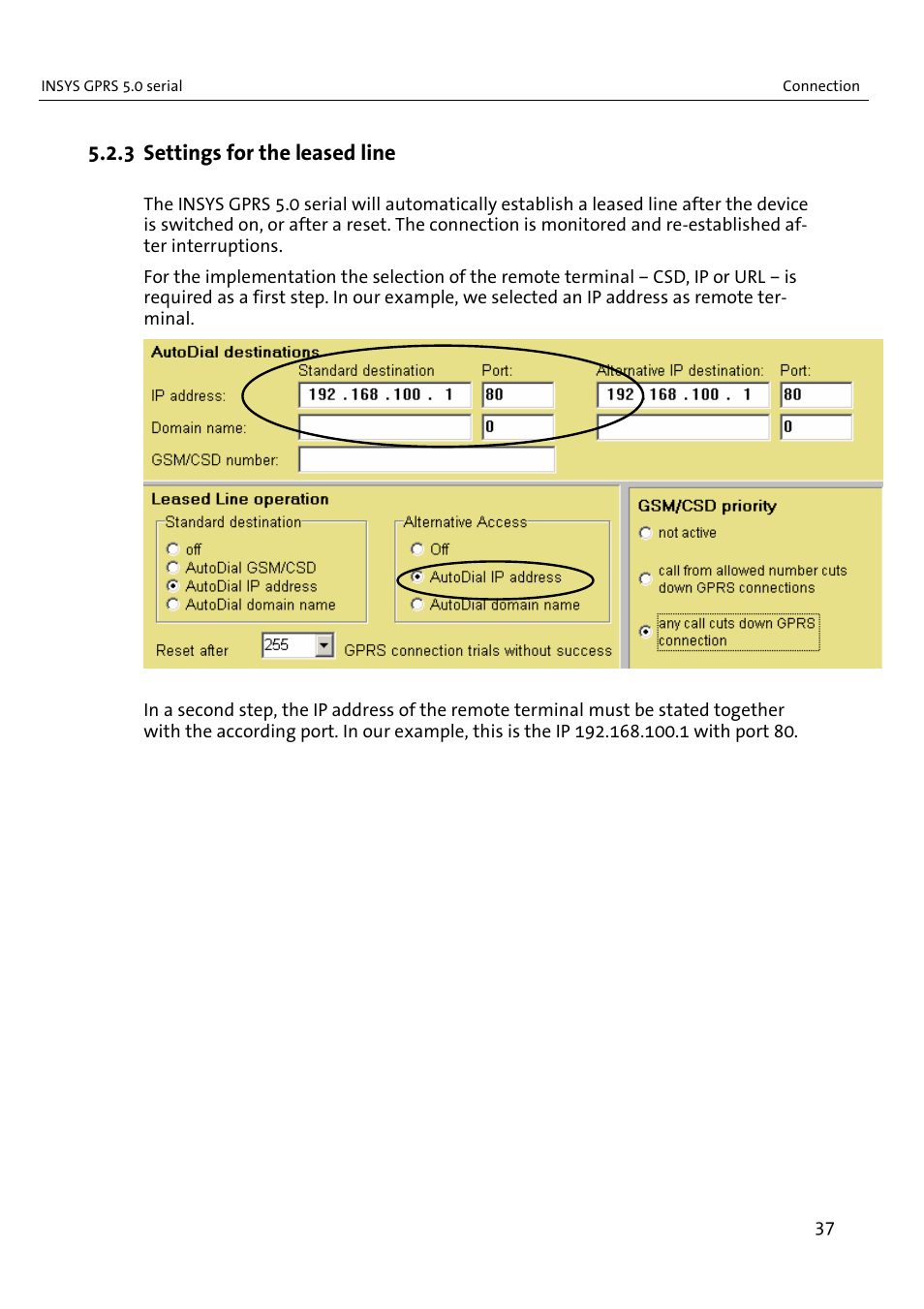 3 settings for the leased line | VEGA INSYS Modem GPRS 5.0 User Manual | Page 37 / 113