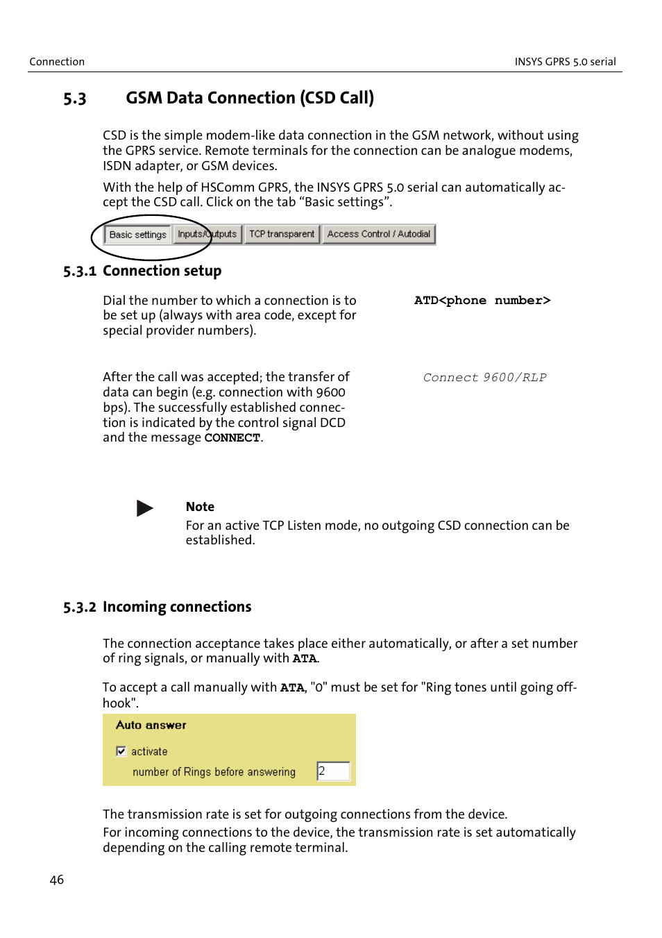 3 gsm data connection (csd call) | VEGA INSYS Modem GPRS 5.0 User Manual | Page 46 / 113