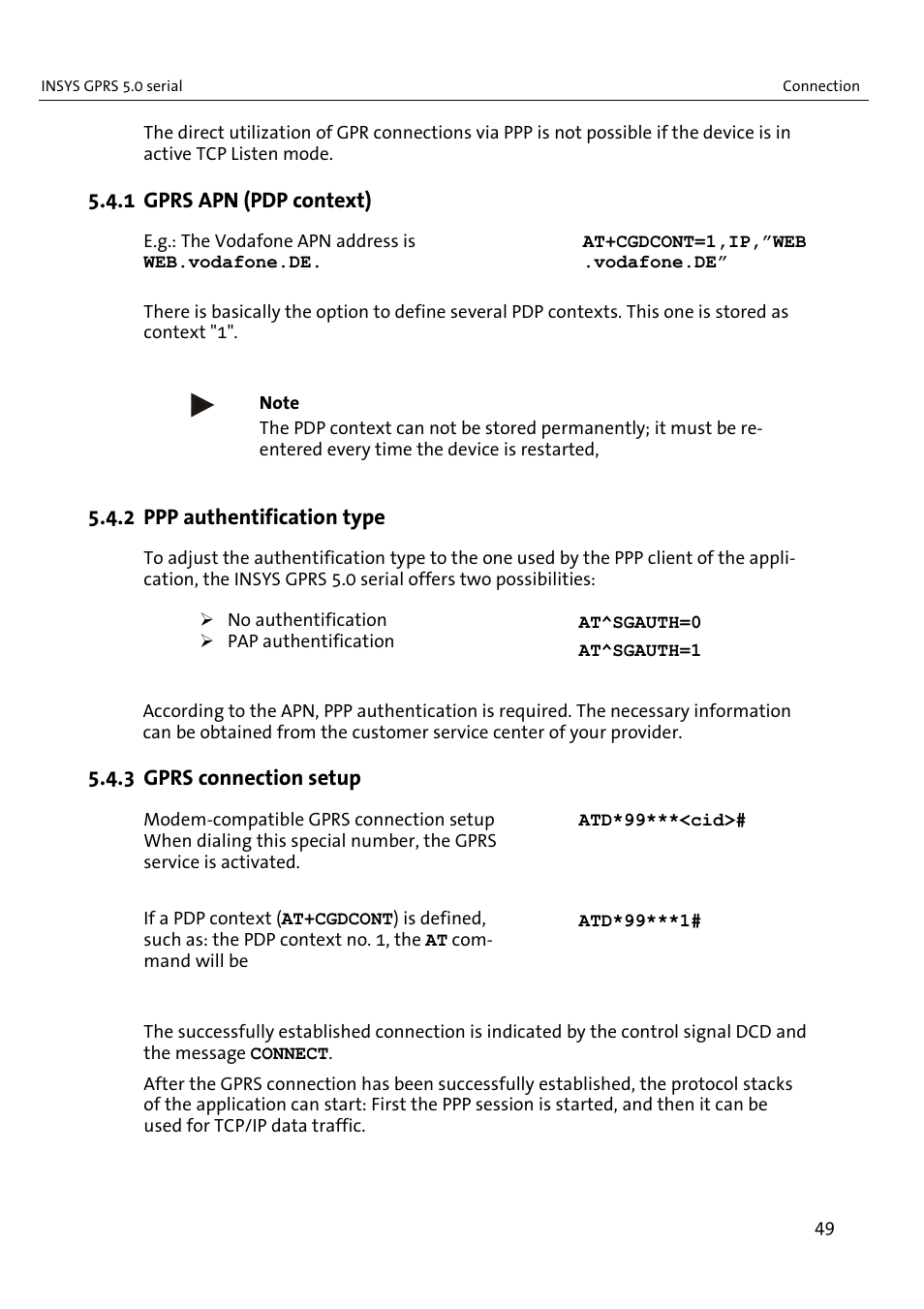 1 gprs apn (pdp context), 2 ppp authentification type, 3 gprs connection setup | VEGA INSYS Modem GPRS 5.0 User Manual | Page 49 / 113