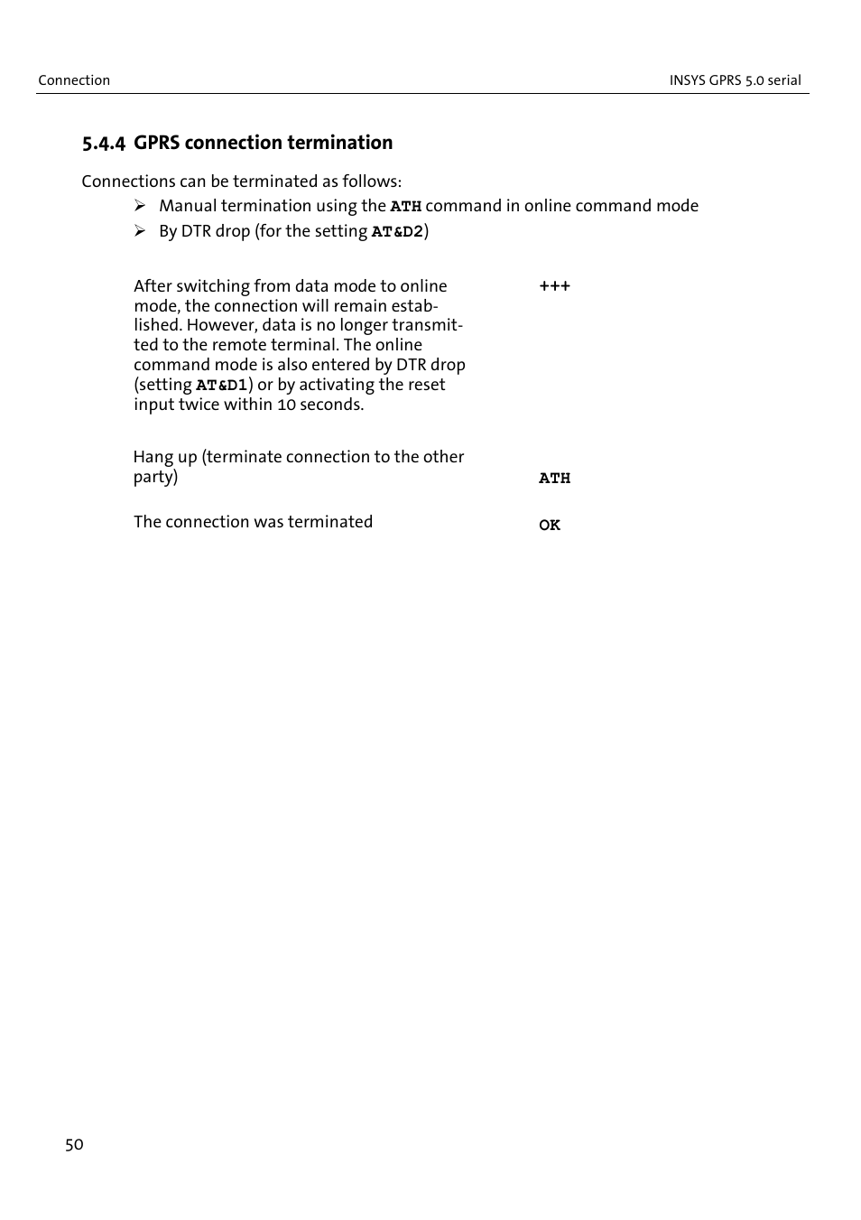 4 gprs connection termination | VEGA INSYS Modem GPRS 5.0 User Manual | Page 50 / 113
