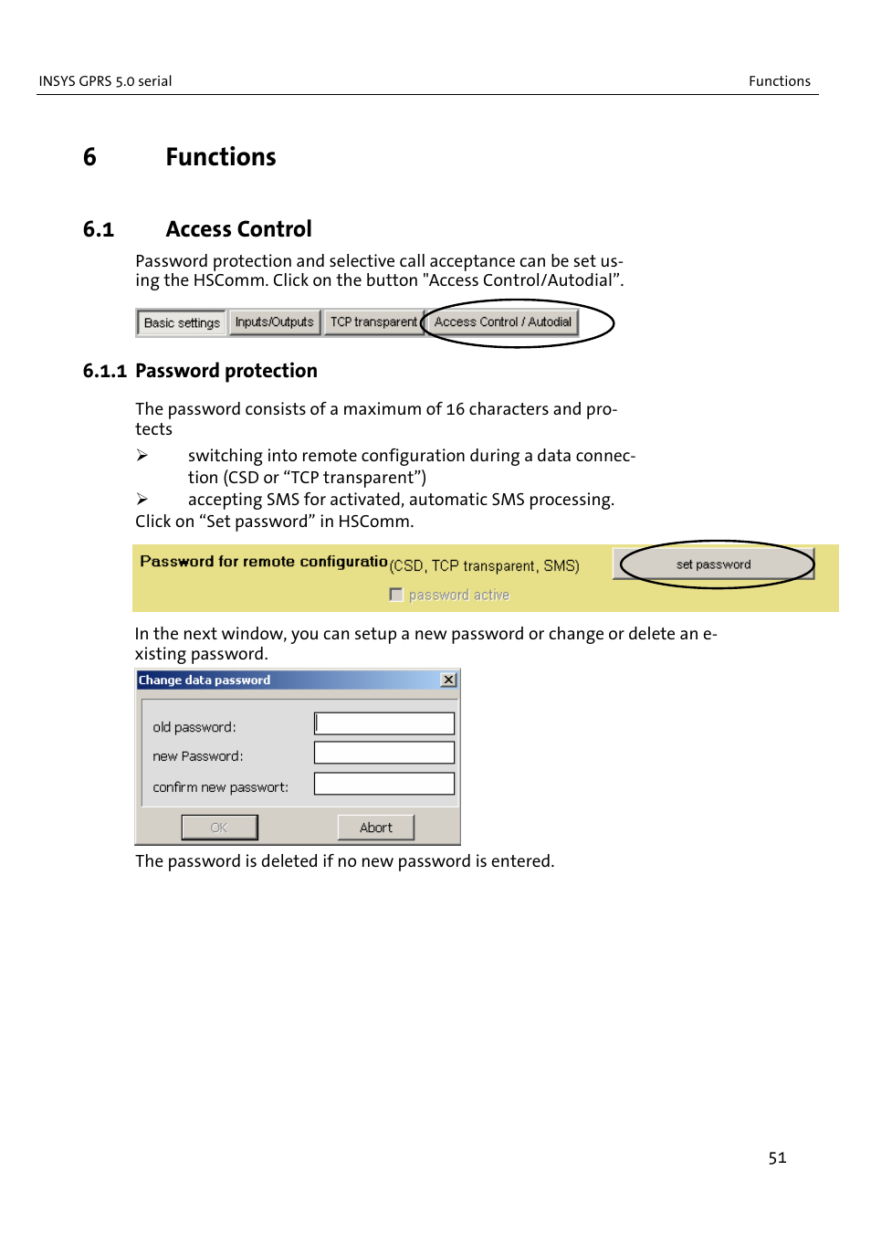6functions, 1 access control | VEGA INSYS Modem GPRS 5.0 User Manual | Page 51 / 113