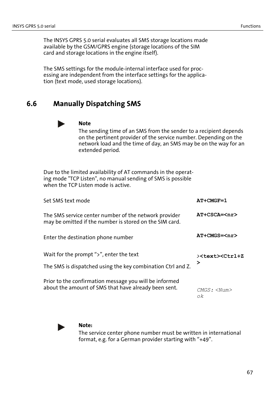 6 manually dispatching sms | VEGA INSYS Modem GPRS 5.0 User Manual | Page 67 / 113