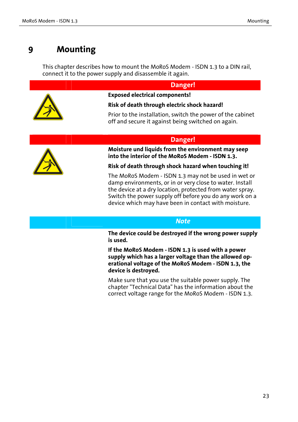 9mounting | VEGA MoRoS Modem - ISDN 1.3 User Manual | Page 23 / 86