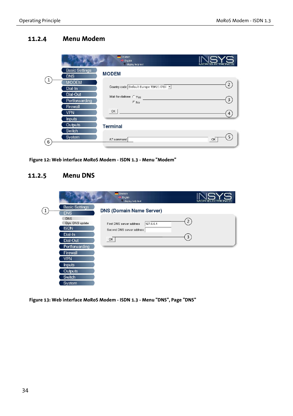 4 menu modem, 5 menu dns | VEGA MoRoS Modem - ISDN 1.3 User Manual | Page 34 / 86