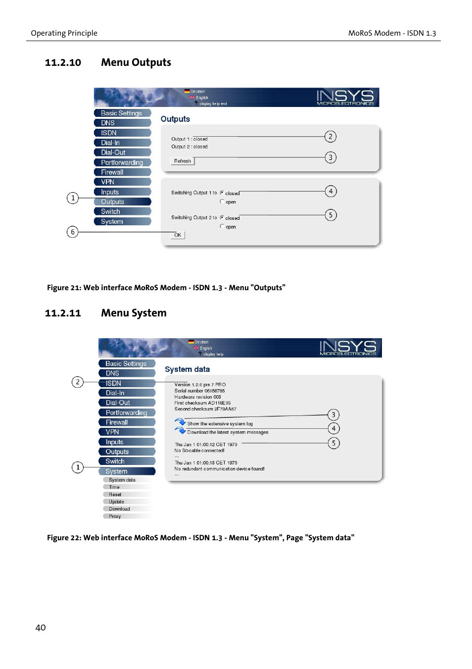 10 menu outputs, 11 menu system | VEGA MoRoS Modem - ISDN 1.3 User Manual | Page 40 / 86