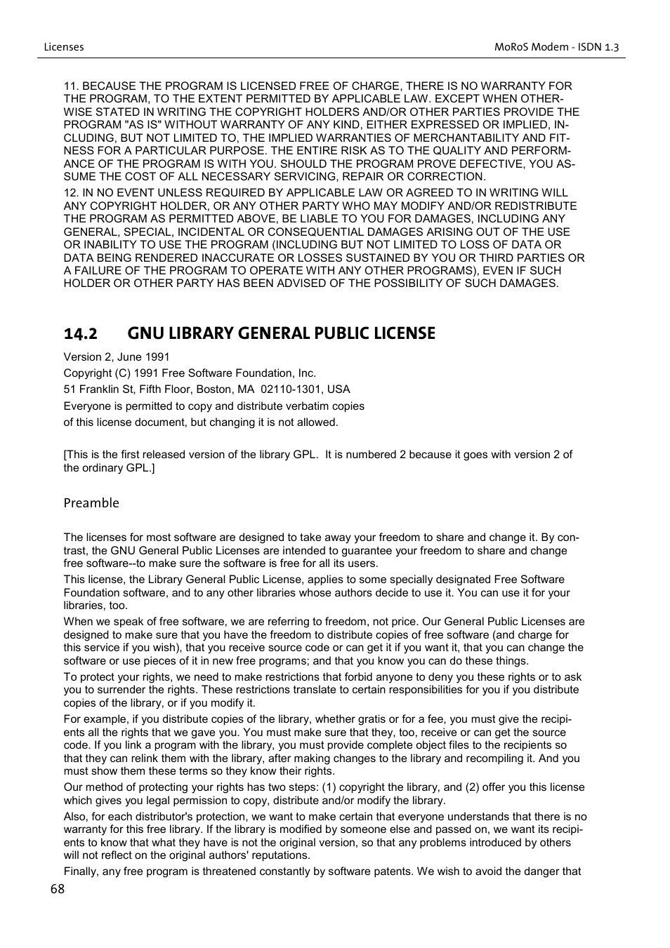 2 gnu library general public license | VEGA MoRoS Modem - ISDN 1.3 User Manual | Page 68 / 86