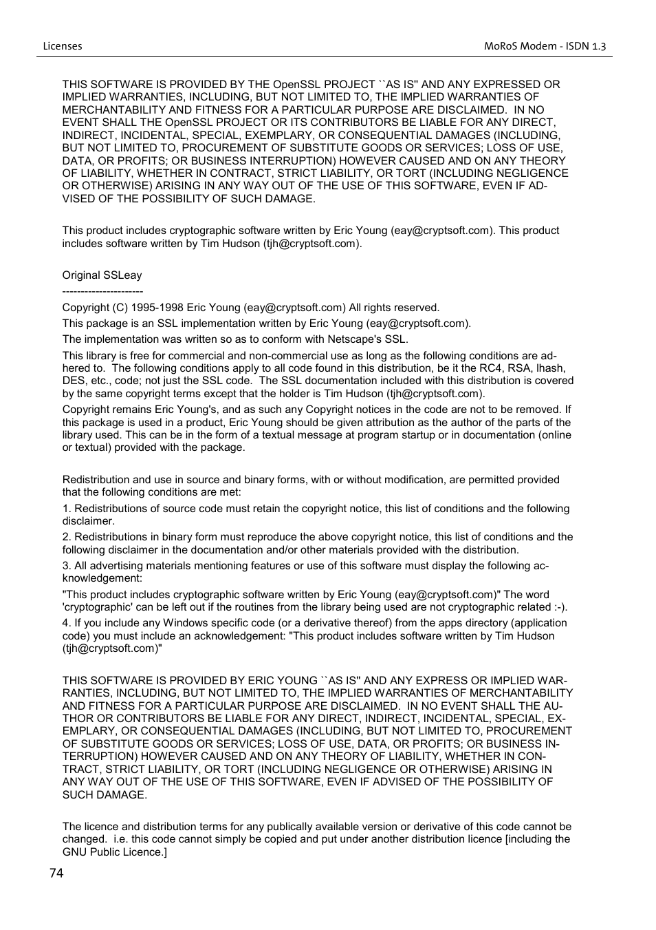 VEGA MoRoS Modem - ISDN 1.3 User Manual | Page 74 / 86