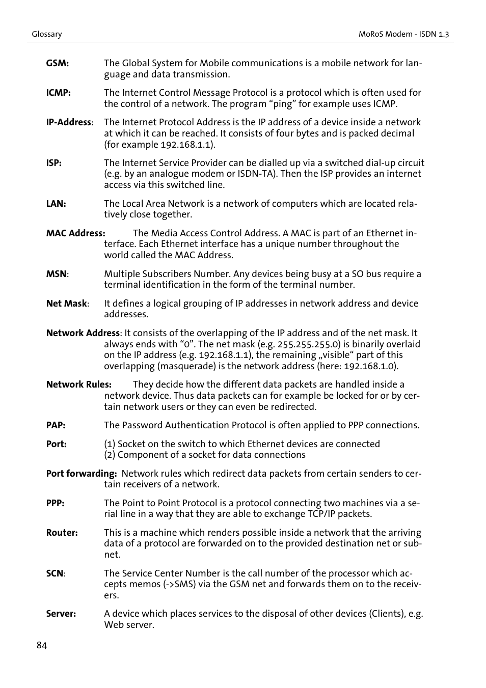 VEGA MoRoS Modem - ISDN 1.3 User Manual | Page 84 / 86