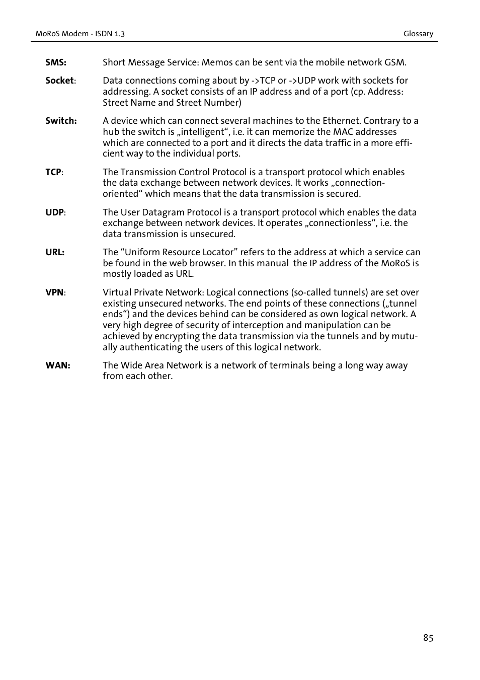 VEGA MoRoS Modem - ISDN 1.3 User Manual | Page 85 / 86