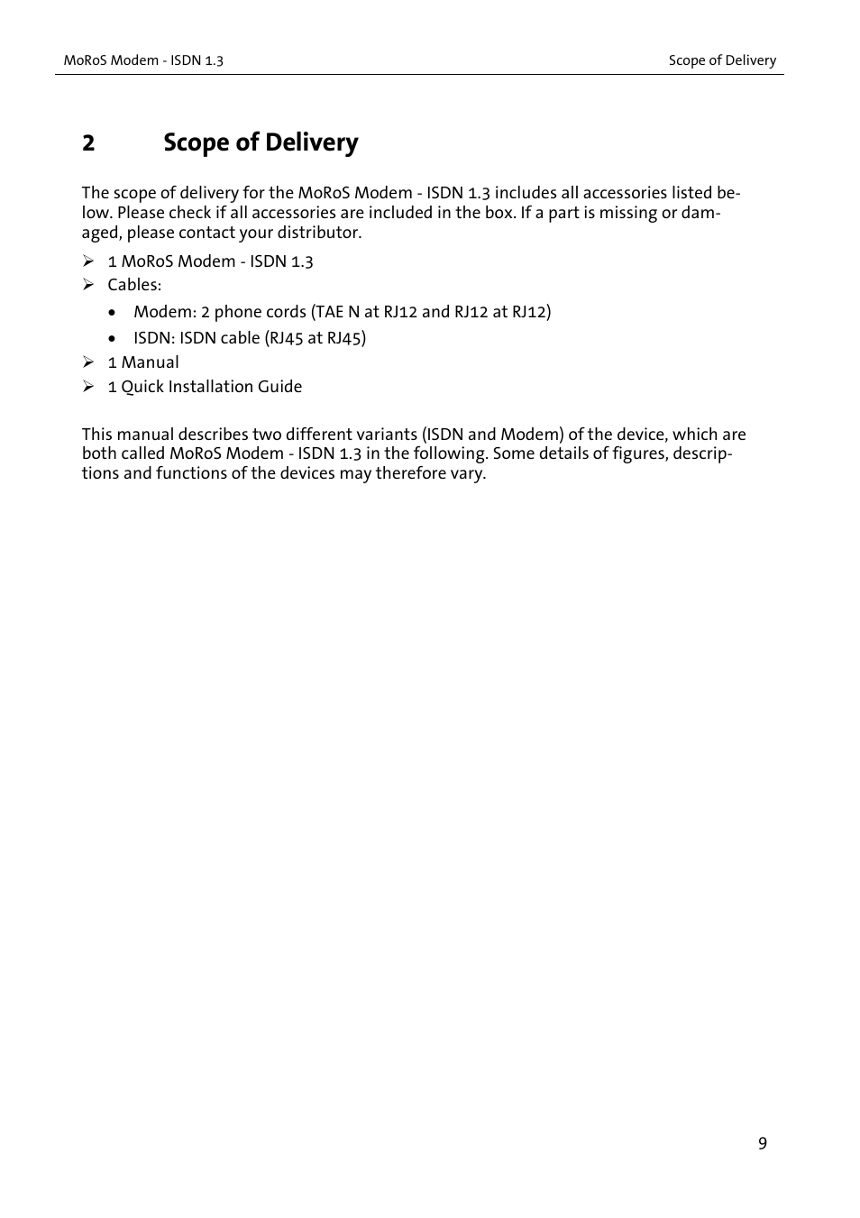 2scope of delivery | VEGA MoRoS Modem - ISDN 1.3 User Manual | Page 9 / 86