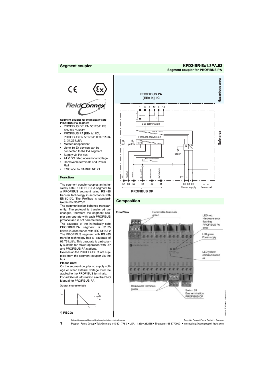 VEGA KFD2-BR-Ex1.3PA.93 Segment coupler for PROFIBUS PA User Manual | 3 pages