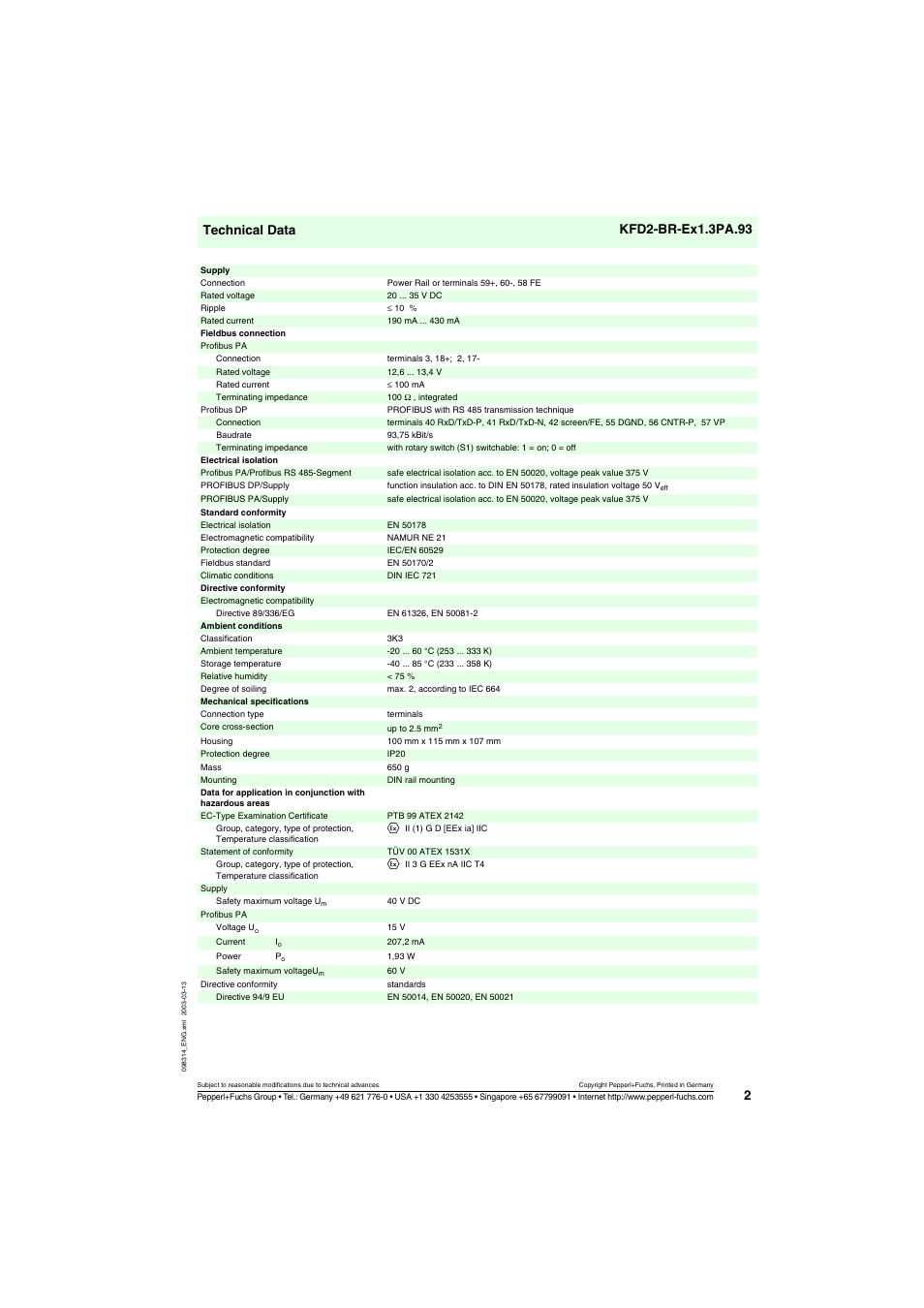 VEGA KFD2-BR-Ex1.3PA.93 Segment coupler for PROFIBUS PA User Manual | Page 2 / 3