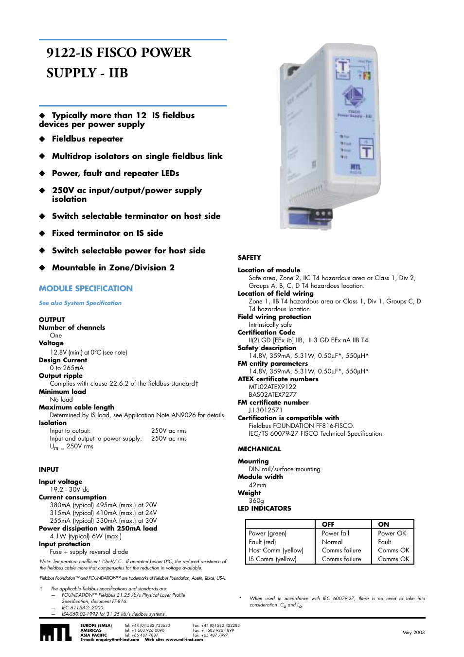 9122-is fisco power supply - iib | VEGA 912X-IS FISCO POWER SUPPLIES User Manual | Page 3 / 3