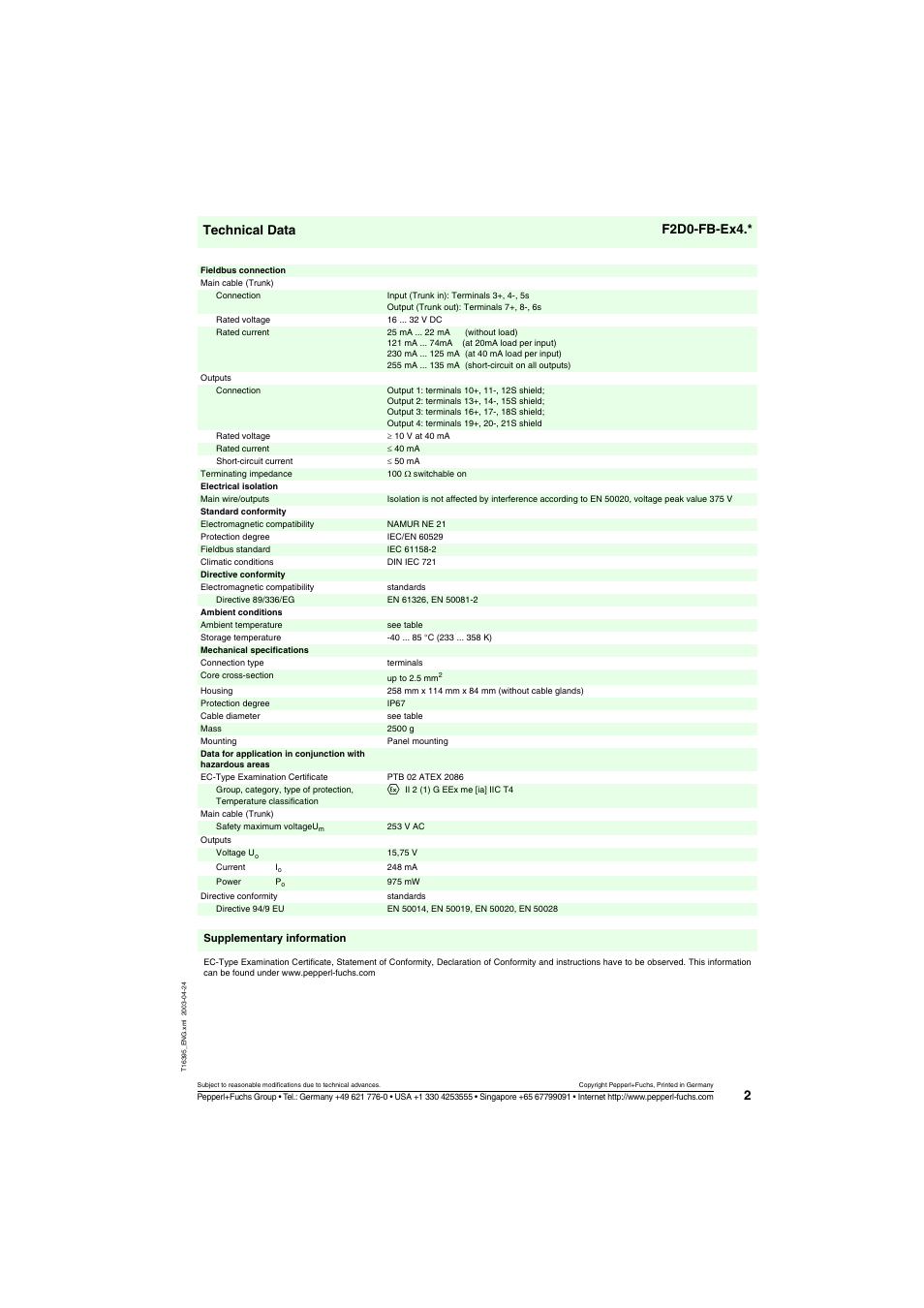 Technical data f2d0-fb-ex4 | VEGA F2D0-FB-Ex4.* for FF and PA User Manual | Page 2 / 4