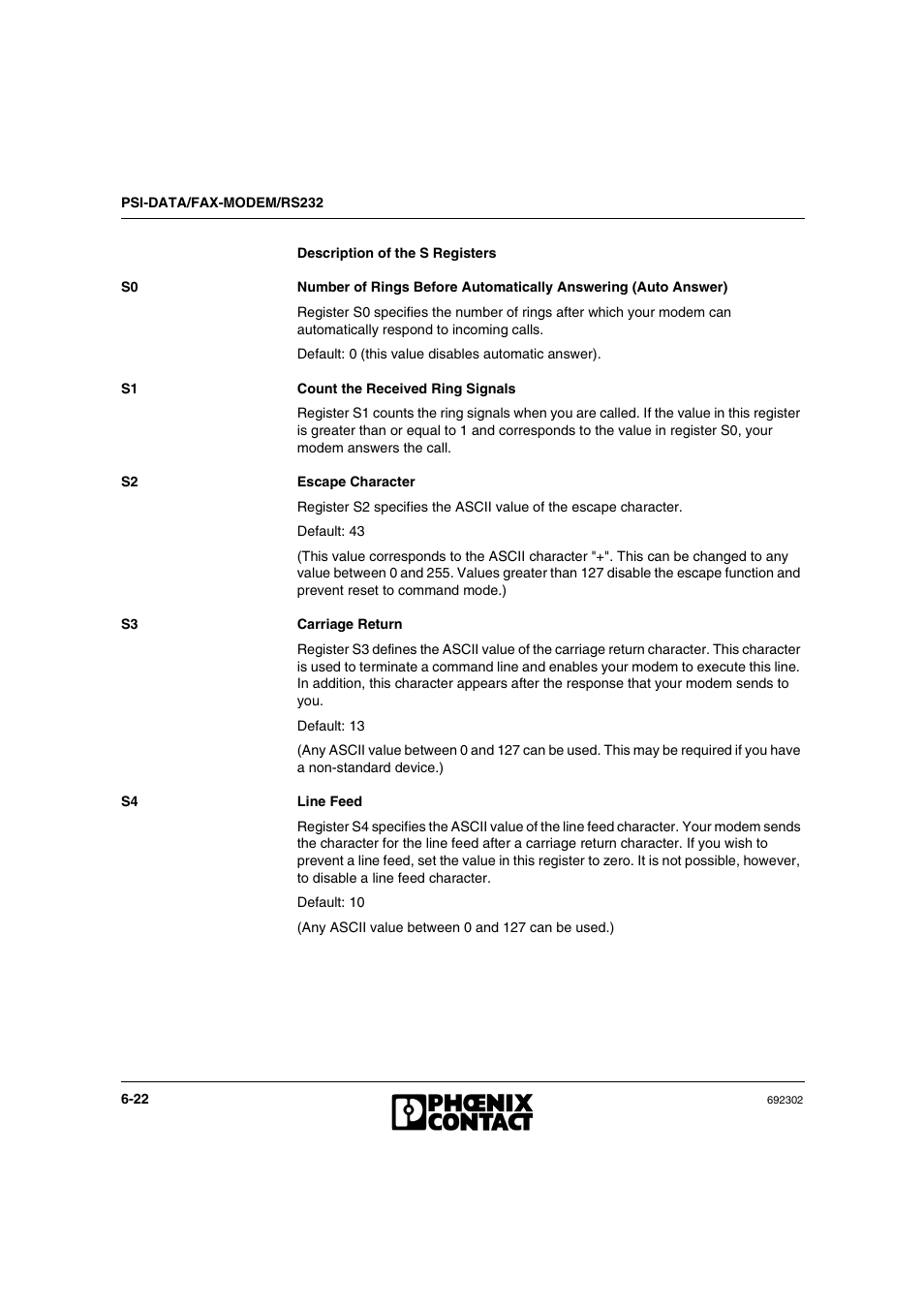 Carriage return, Line feed | VEGA Phoenix PSI Data Fax Modem User Manual | Page 110 / 128