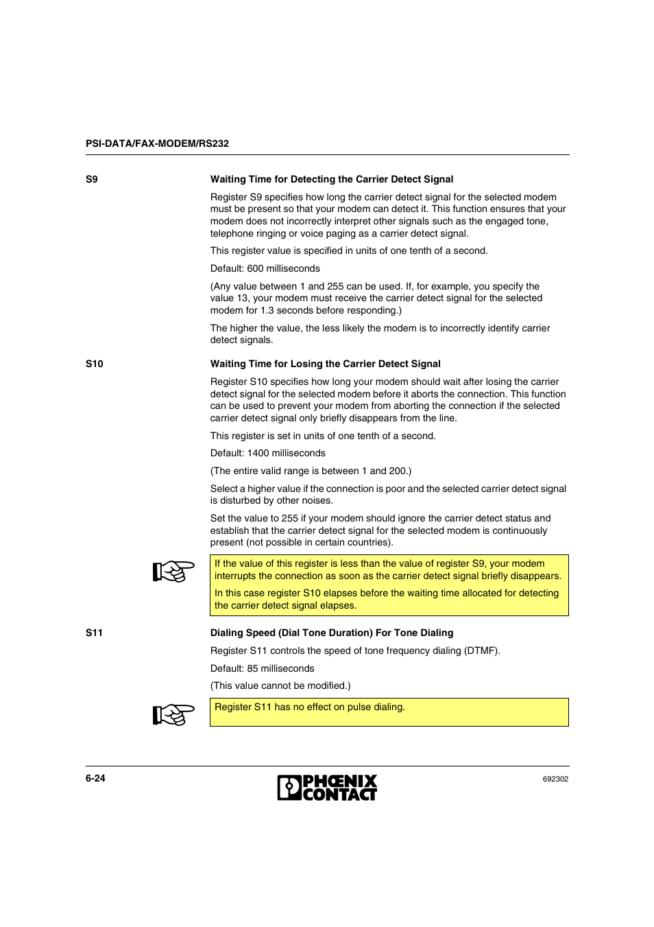 Waiting time for losing the carrier detect signal | VEGA Phoenix PSI Data Fax Modem User Manual | Page 112 / 128