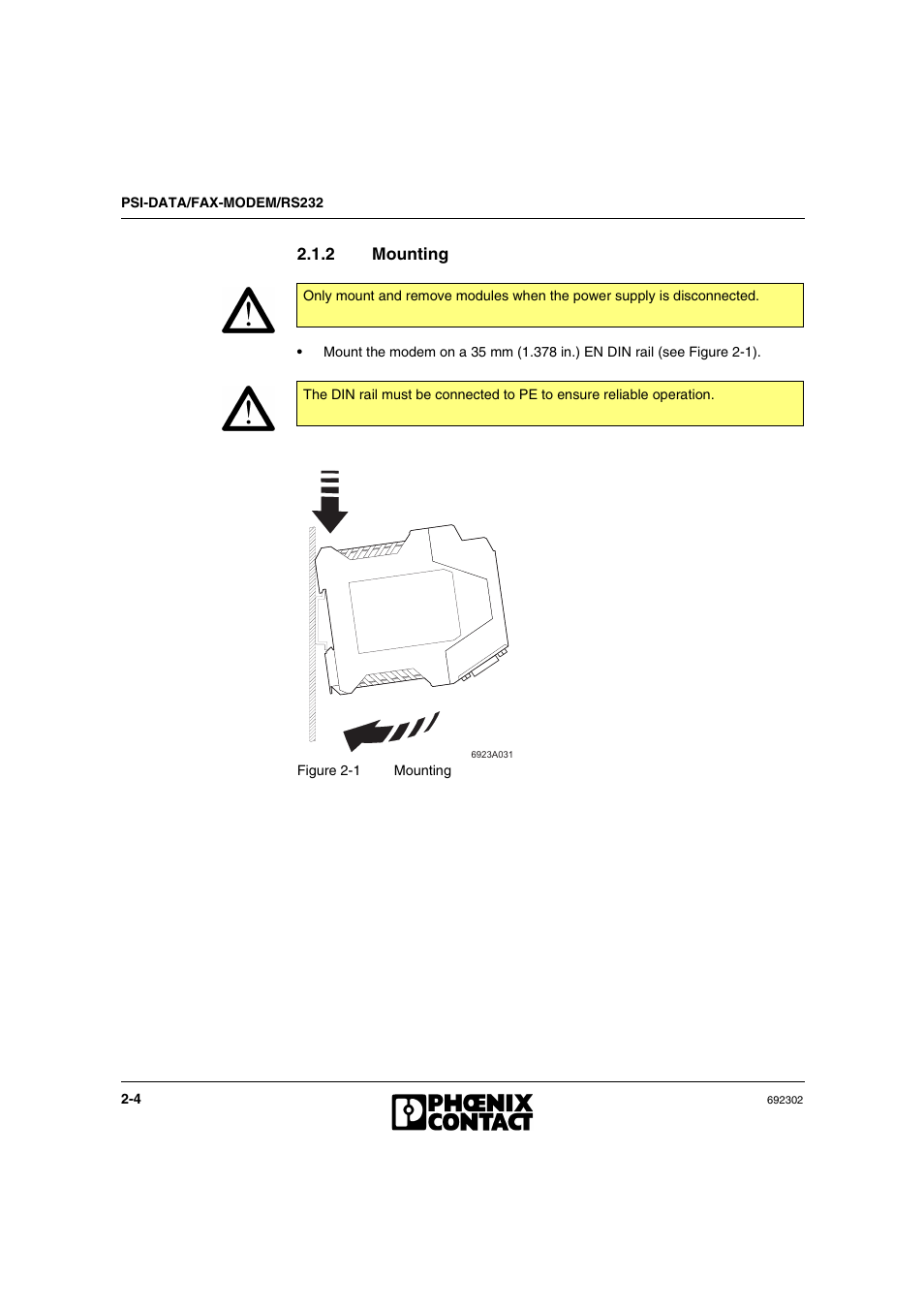 2 mounting, Mounting -4 | VEGA Phoenix PSI Data Fax Modem User Manual | Page 24 / 128