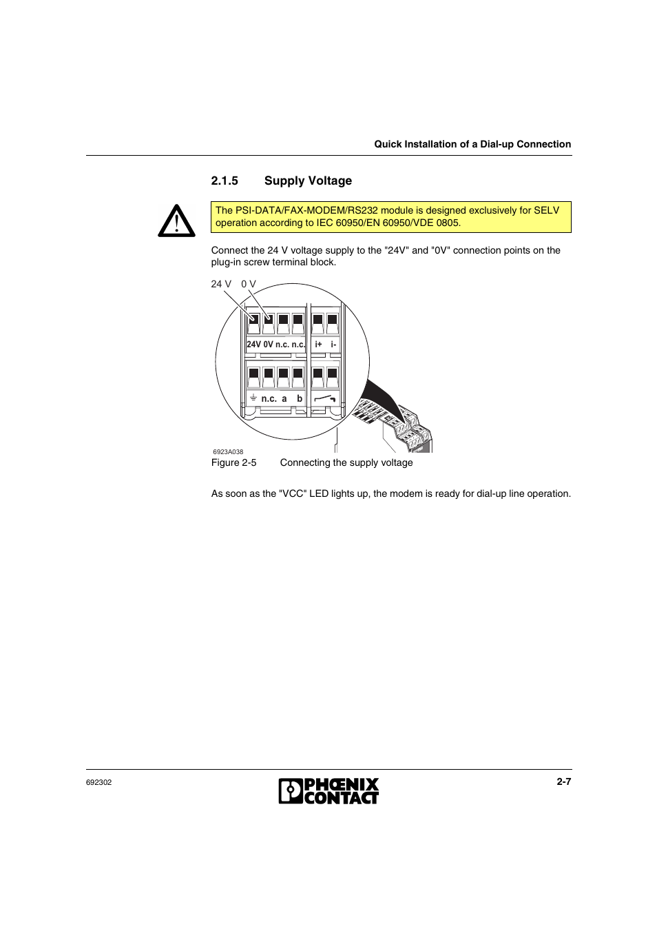 5 supply voltage, Supply voltage -7 | VEGA Phoenix PSI Data Fax Modem User Manual | Page 27 / 128