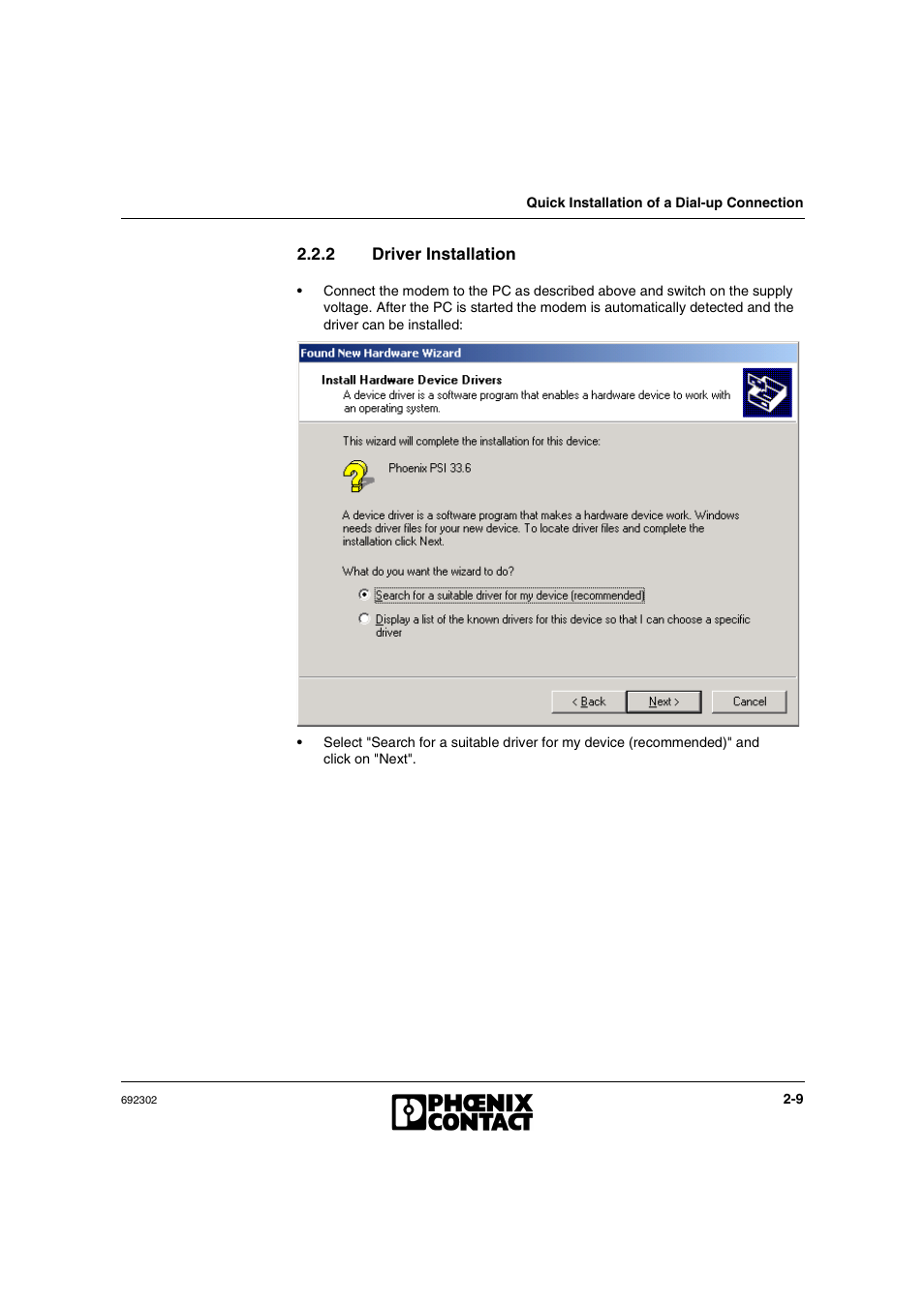 2 driver installation, Driver installation -9 | VEGA Phoenix PSI Data Fax Modem User Manual | Page 29 / 128