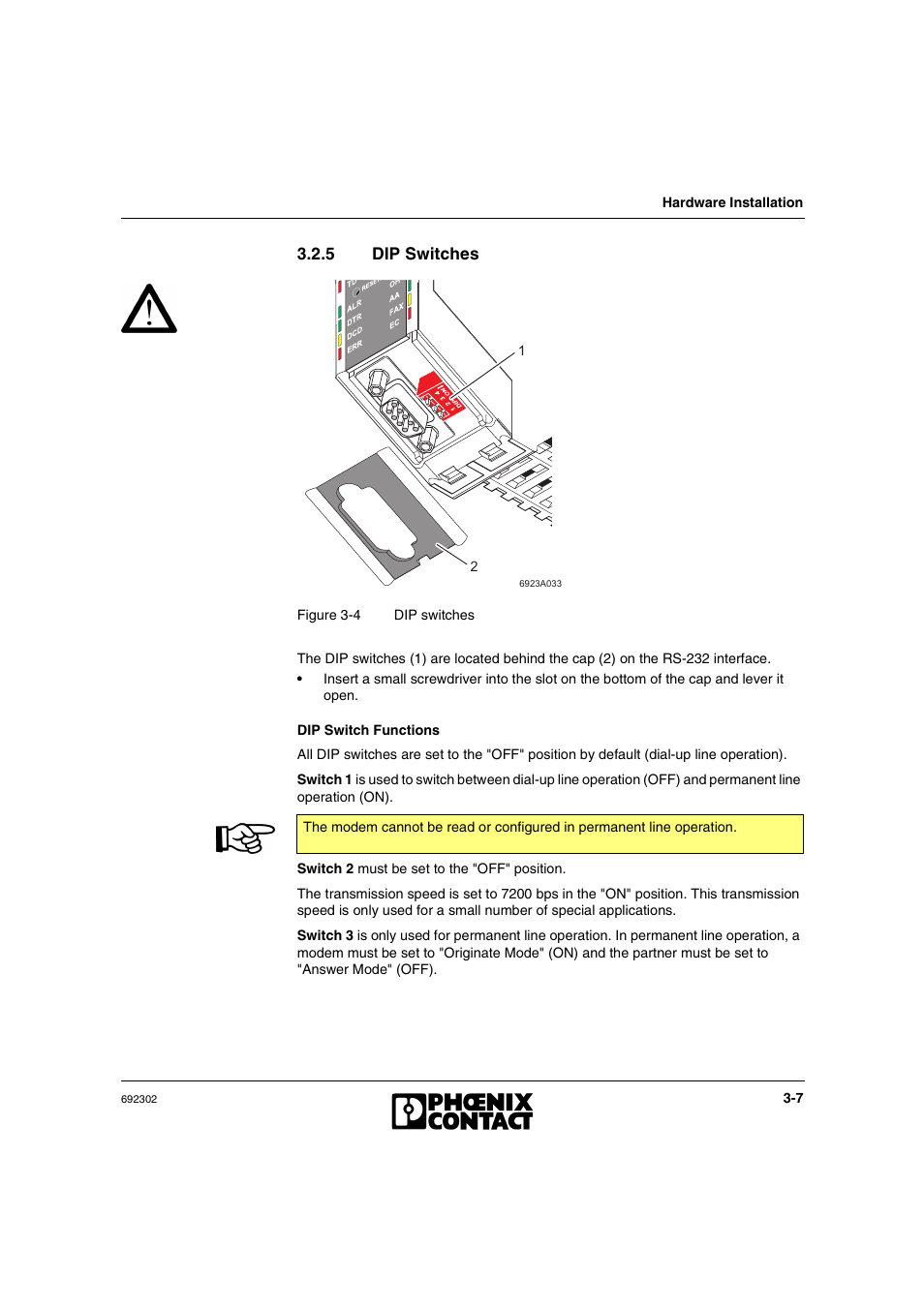 5 dip switches, Dip switches -7 | VEGA Phoenix PSI Data Fax Modem User Manual | Page 39 / 128