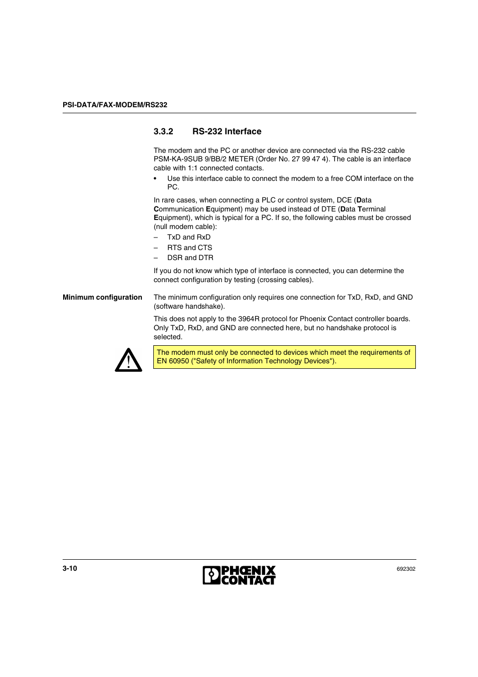 2 rs-232 interface, Rs-232 interface -10 | VEGA Phoenix PSI Data Fax Modem User Manual | Page 42 / 128
