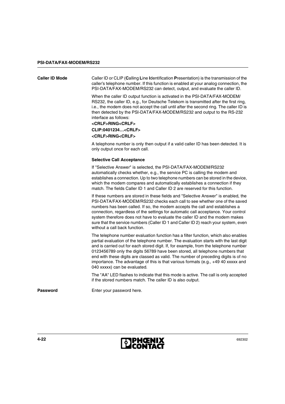 VEGA Phoenix PSI Data Fax Modem User Manual | Page 68 / 128