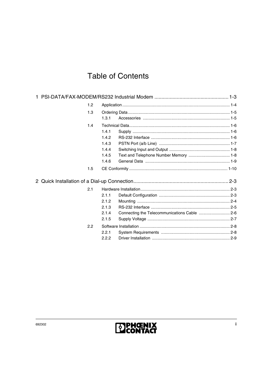 VEGA Phoenix PSI Data Fax Modem User Manual | Page 7 / 128