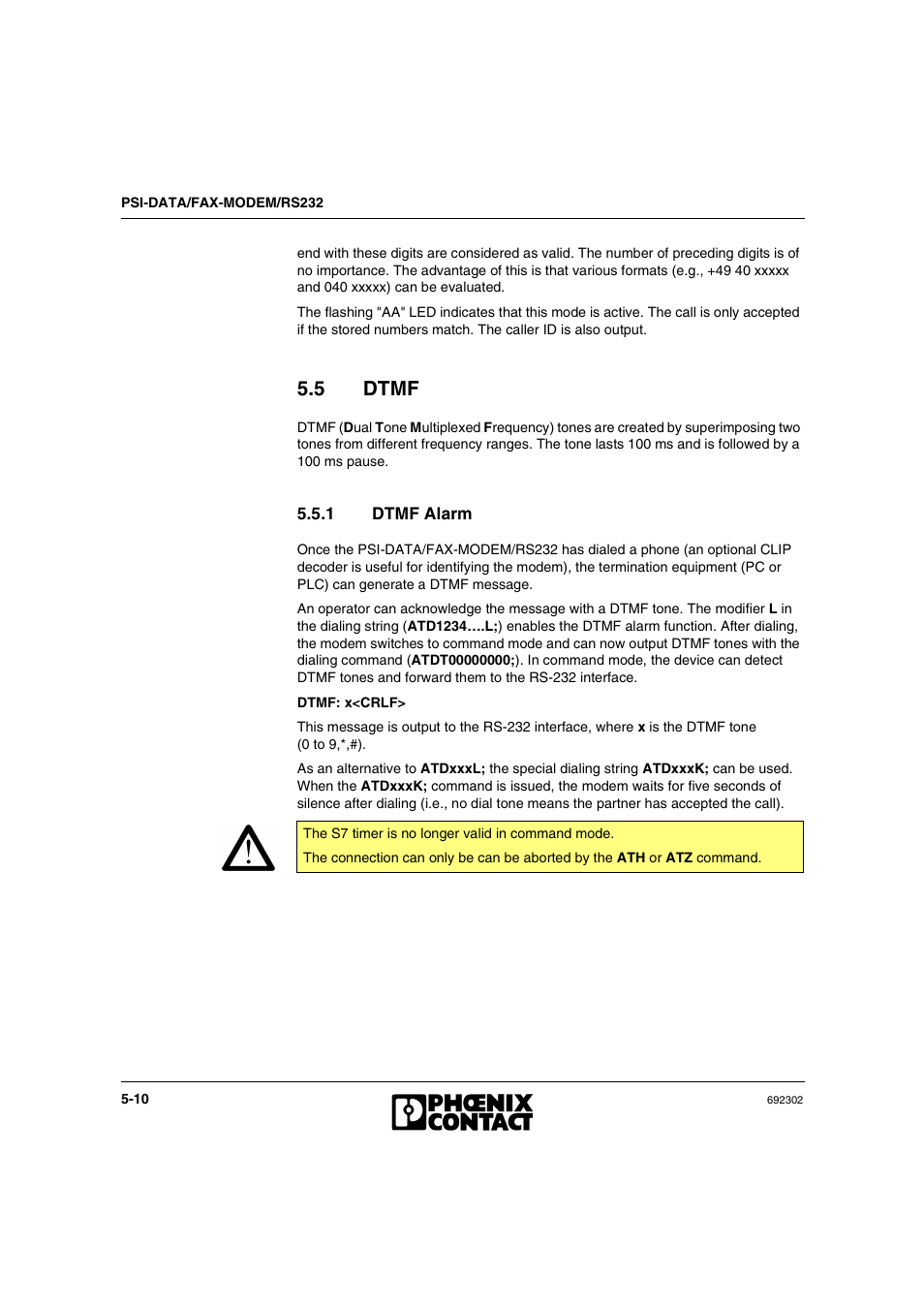 5 dtmf, 1 dtmf alarm, Dtmf -10 | Dtmf alarm -10 | VEGA Phoenix PSI Data Fax Modem User Manual | Page 80 / 128