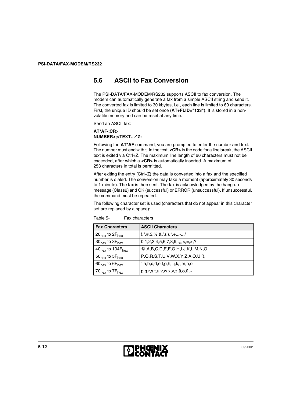 6 ascii to fax conversion, Ascii to fax conversion -12 | VEGA Phoenix PSI Data Fax Modem User Manual | Page 82 / 128