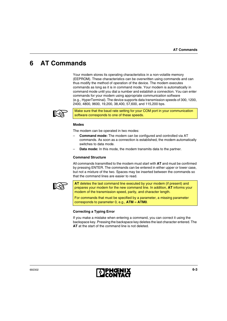 6 at commands, 6 at commands -3, At commands -3 | 6at commands | VEGA Phoenix PSI Data Fax Modem User Manual | Page 91 / 128