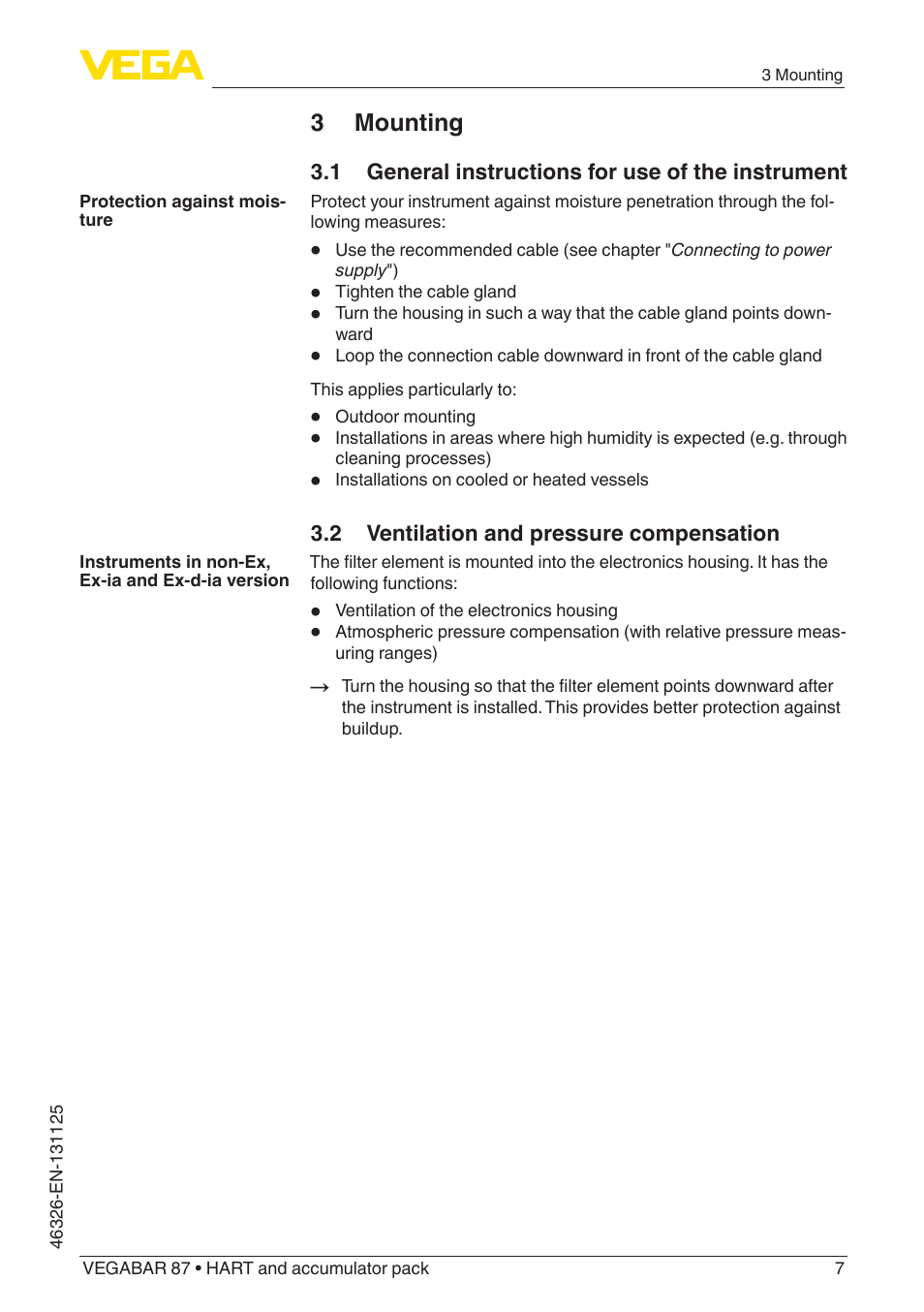 3 mounting | VEGA VEGABAR 87 HART and accumulator pack - Quick setup guide User Manual | Page 7 / 20