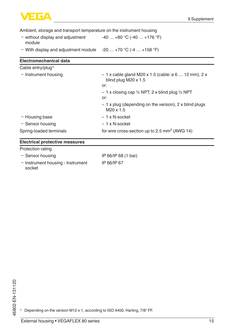 VEGA VEGAFLEX series 80 - External housing User Manual | Page 15 / 24