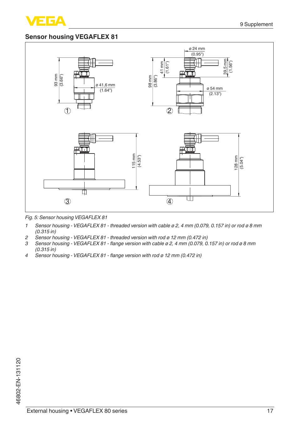 Sensor housing vegaflex 81 | VEGA VEGAFLEX series 80 - External housing User Manual | Page 17 / 24