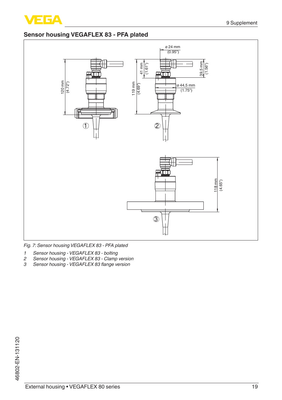 Sensor housing vegaflex 83 - pfa plated | VEGA VEGAFLEX series 80 - External housing User Manual | Page 19 / 24