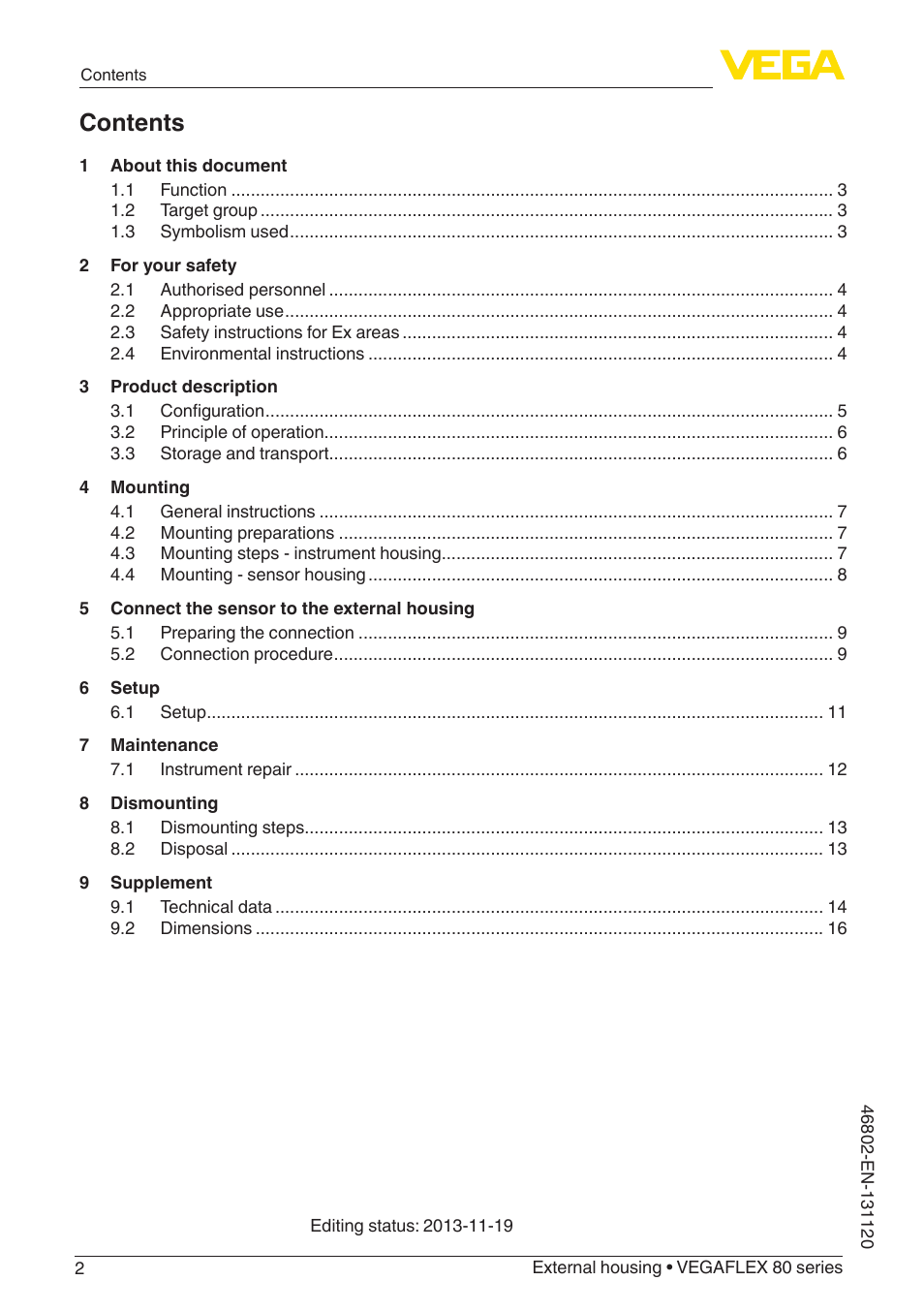 VEGA VEGAFLEX series 80 - External housing User Manual | Page 2 / 24