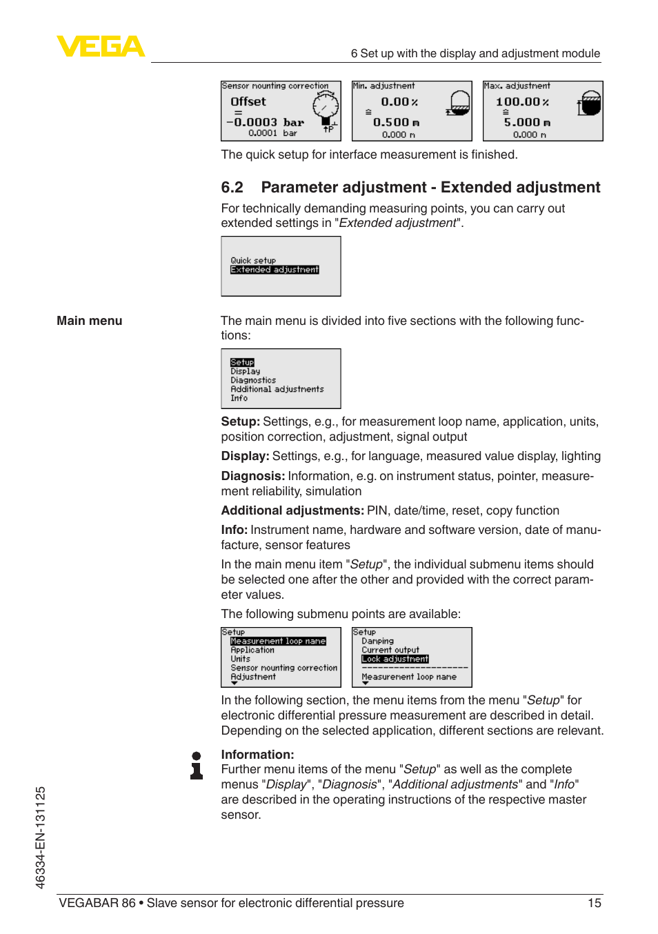 2 parameter adjustment - extended adjustment | VEGA VEGABAR 86 Save sensor - Quick setup guide User Manual | Page 15 / 20