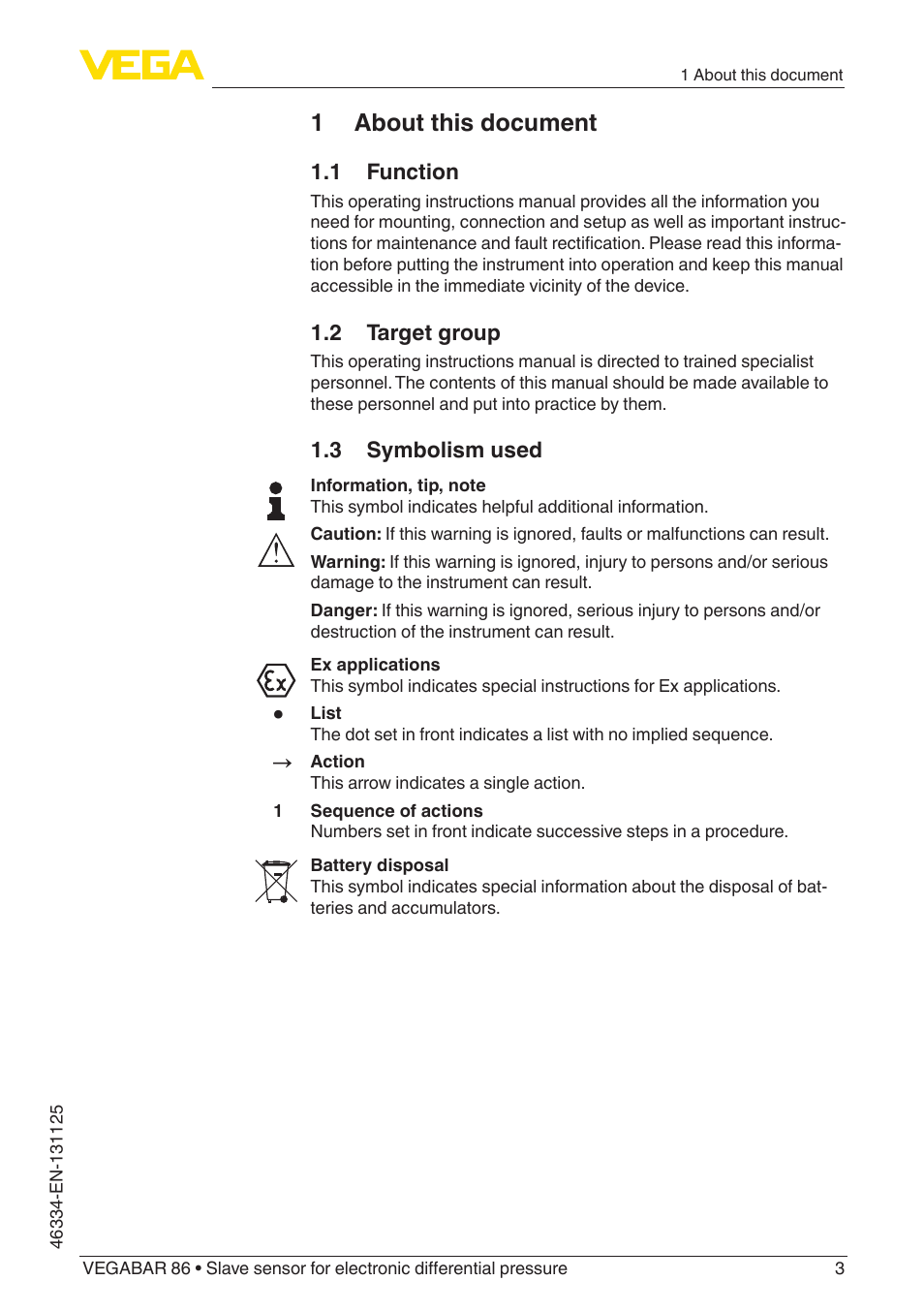 1 about this document | VEGA VEGABAR 86 Save sensor - Quick setup guide User Manual | Page 3 / 20