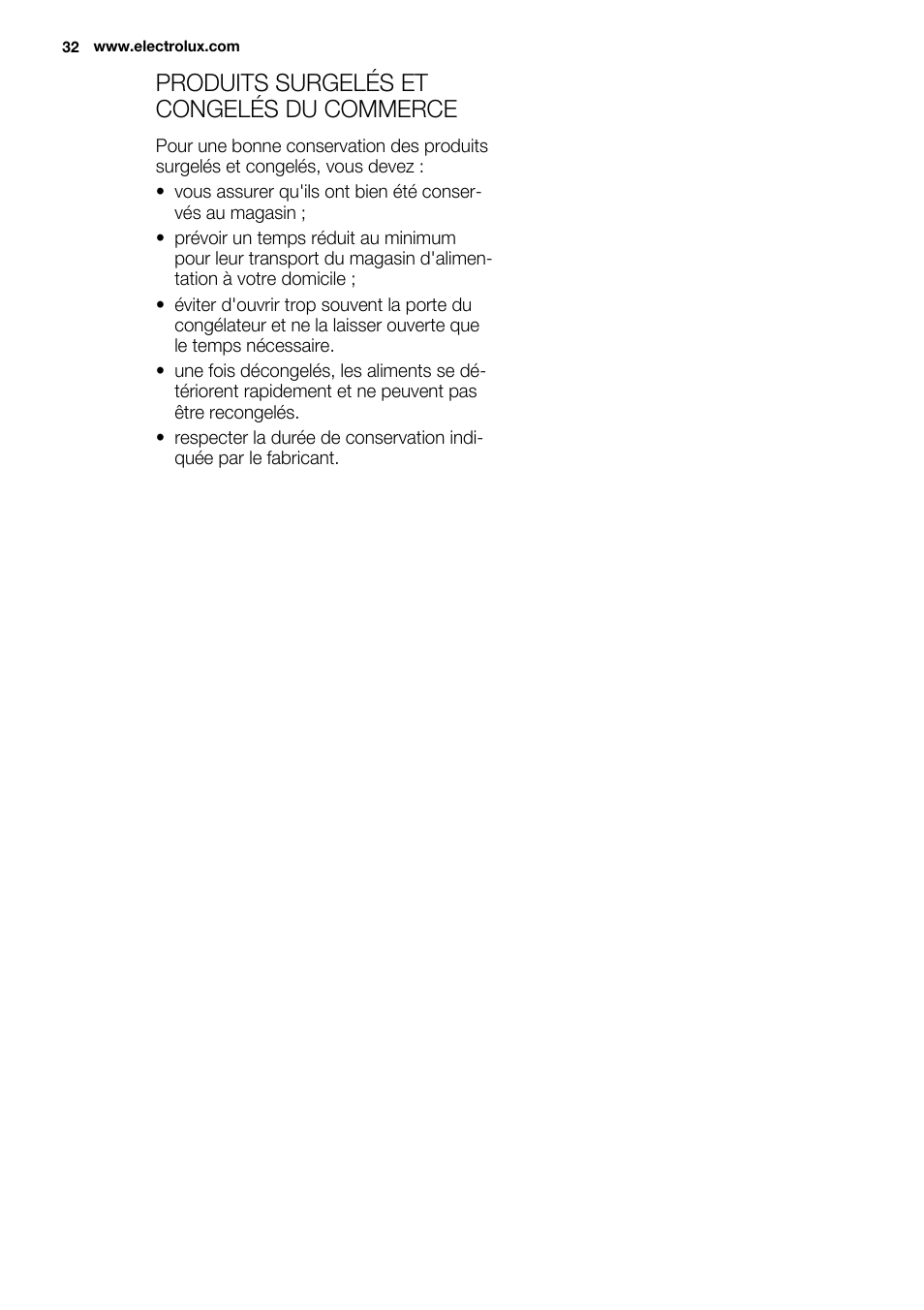 Produits surgelés et congelés du commerce | Electrolux EJN 2301 AOW User Manual | Page 32 / 96