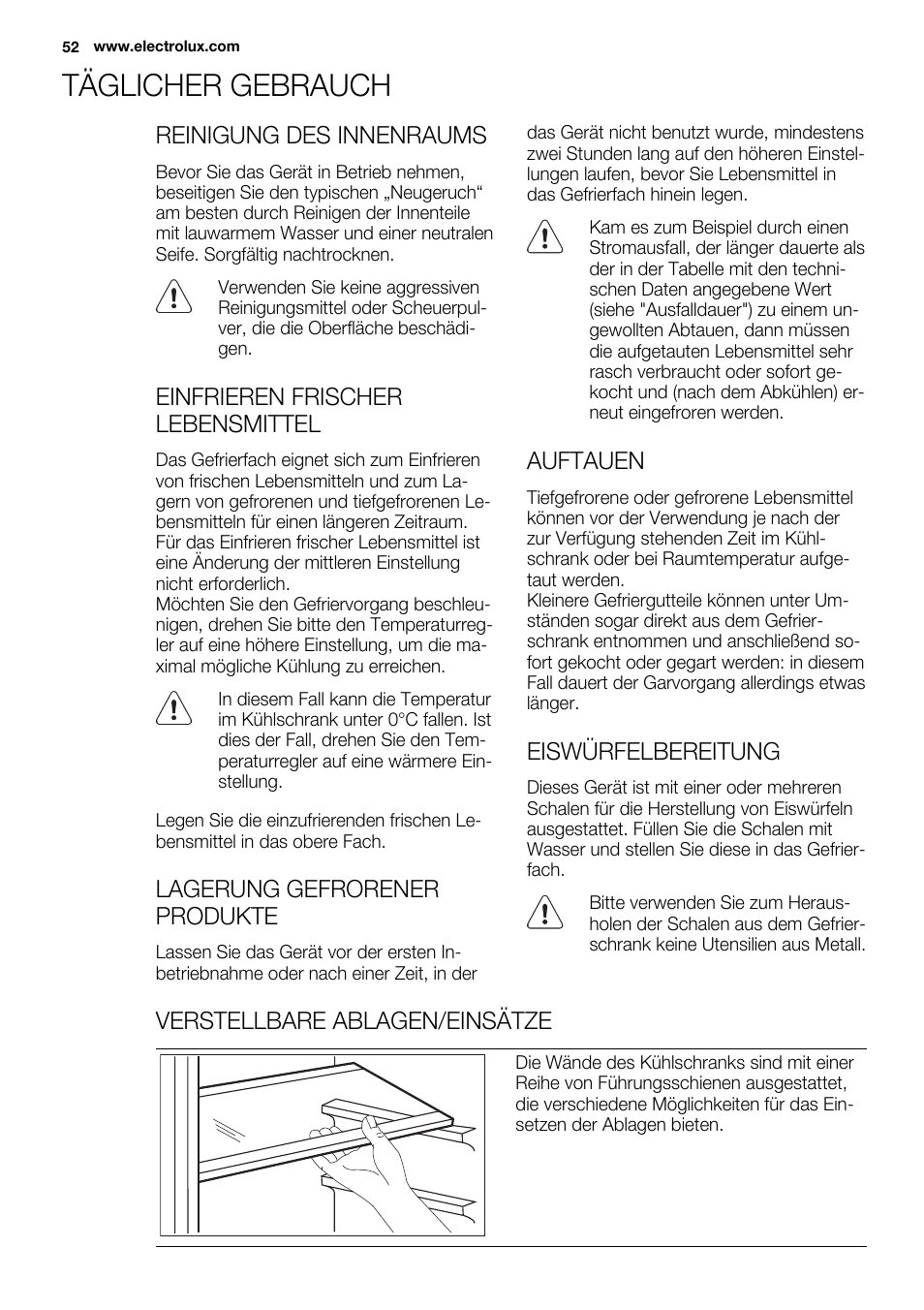 Täglicher gebrauch | Electrolux EJN 2301 AOW User Manual | Page 52 / 96