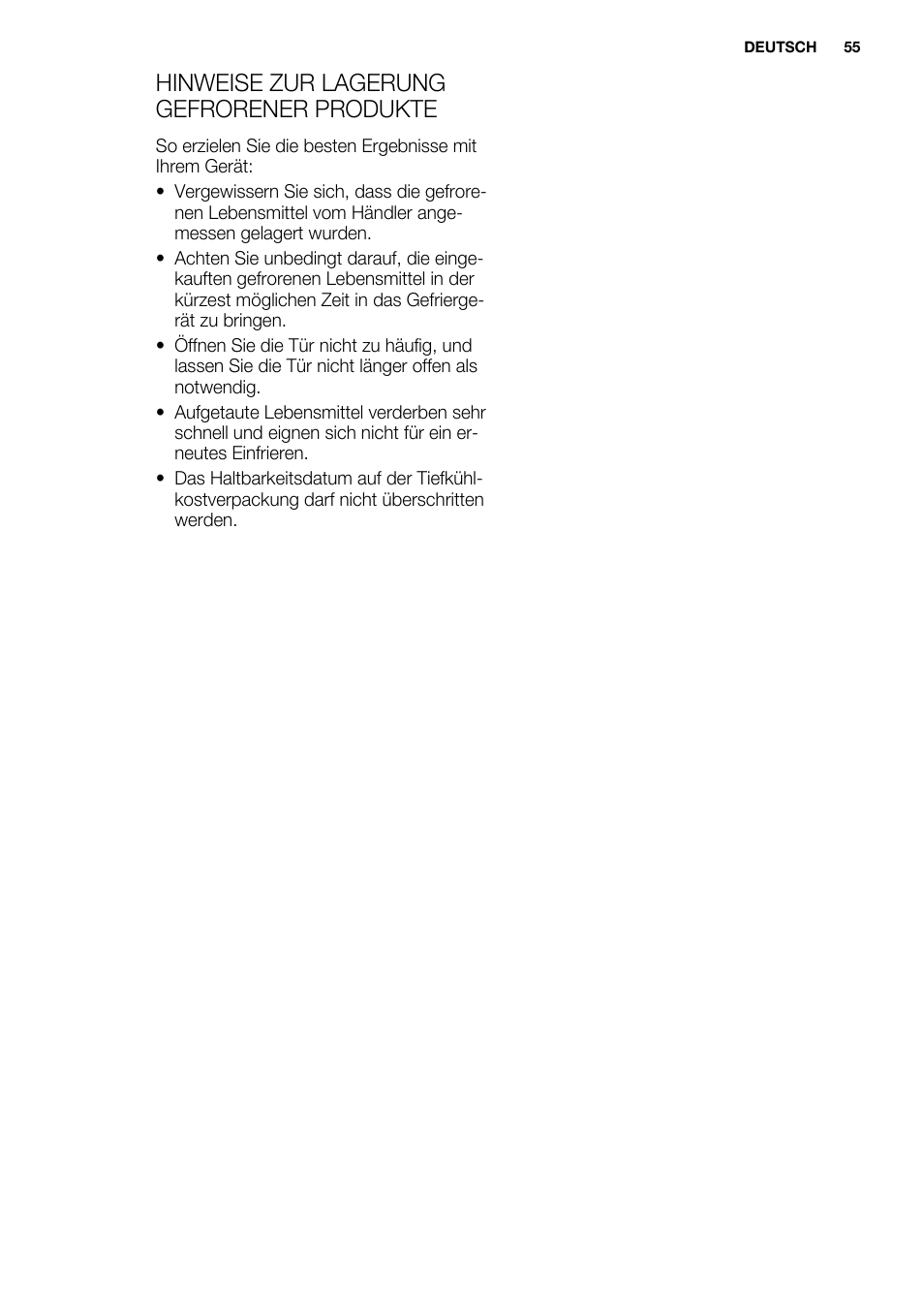 Hinweise zur lagerung gefrorener produkte | Electrolux EJN 2301 AOW User Manual | Page 55 / 96