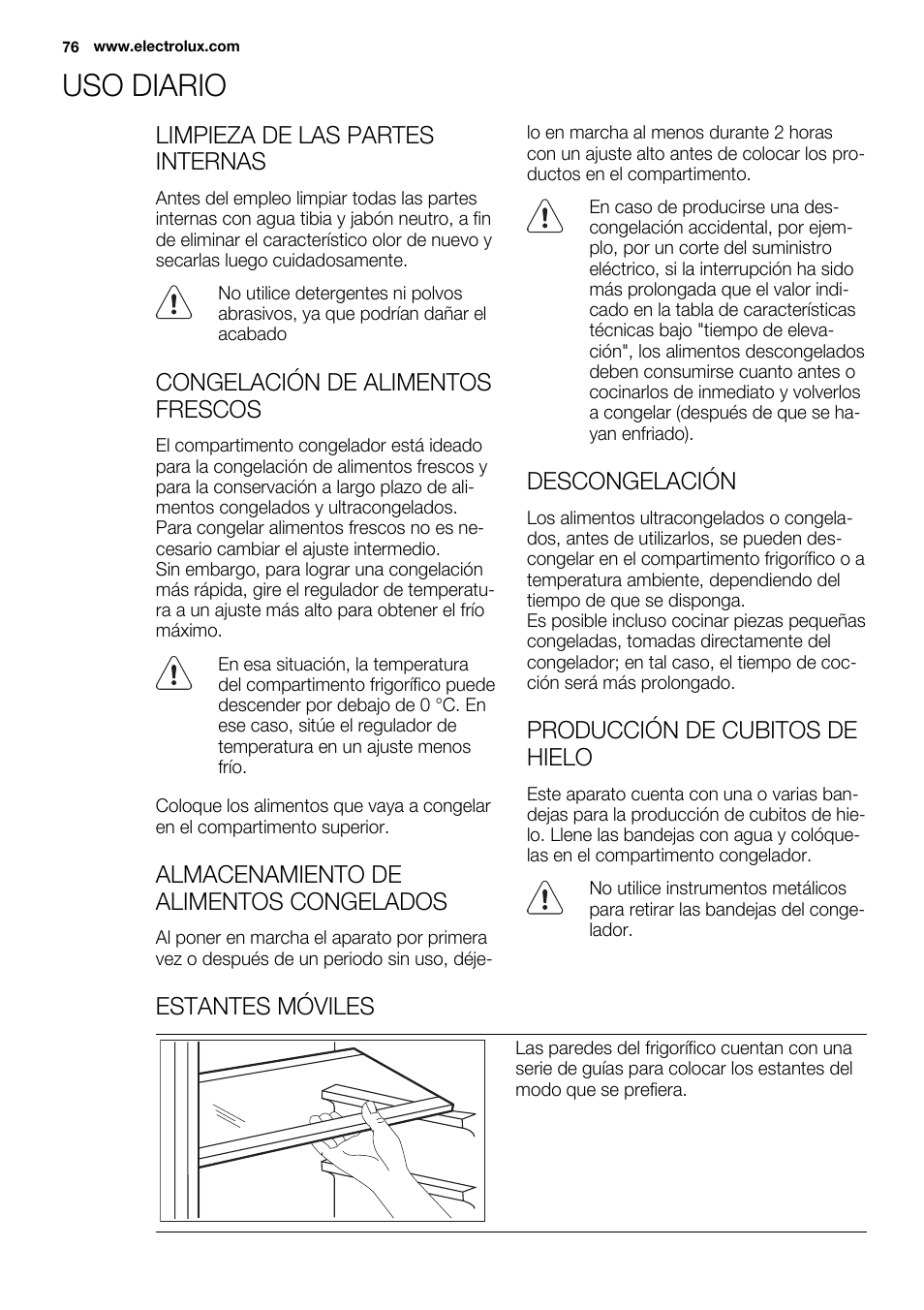 Uso diario | Electrolux EJN 2301 AOW User Manual | Page 76 / 96