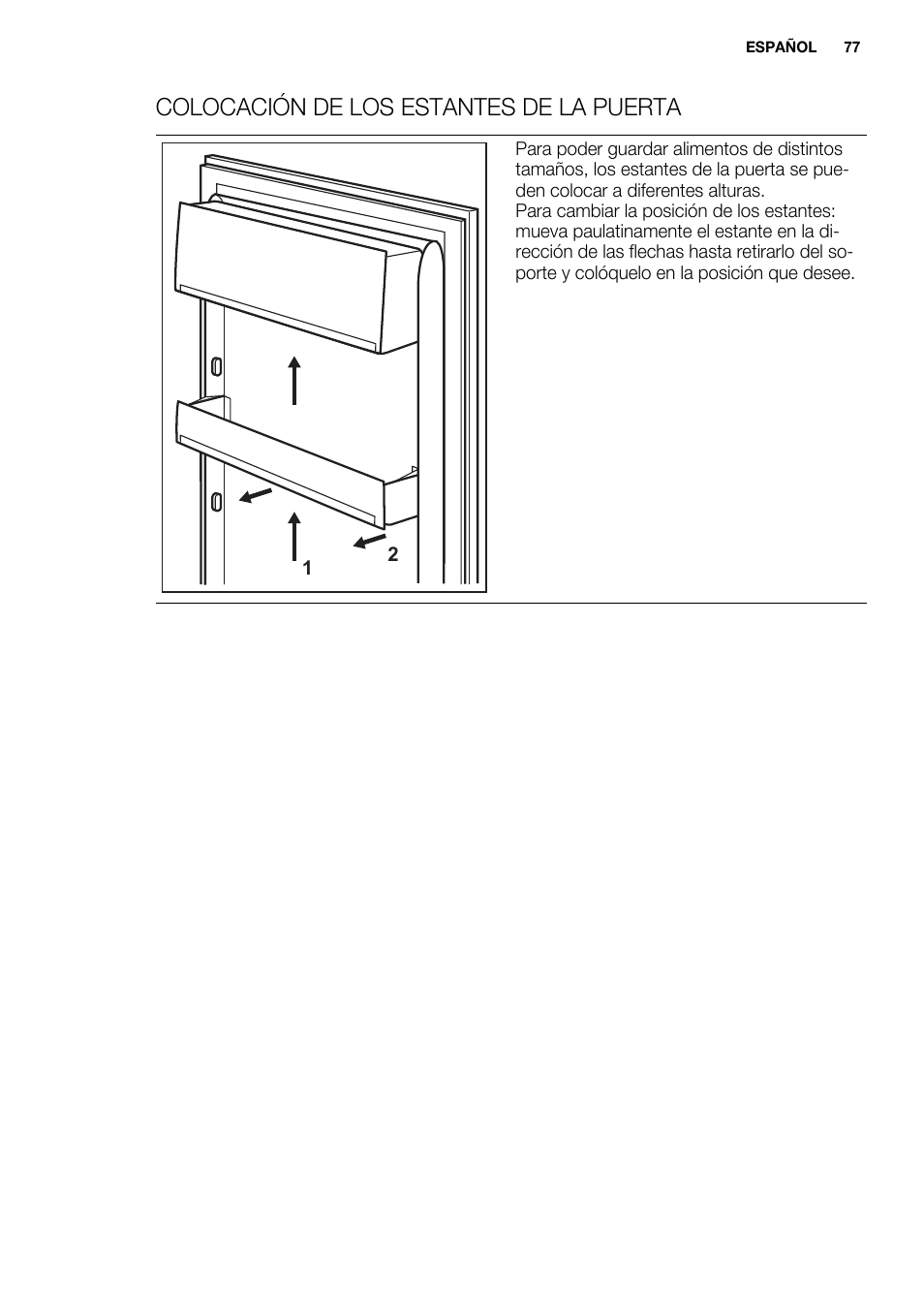 Colocación de los estantes de la puerta | Electrolux EJN 2301 AOW User Manual | Page 77 / 96