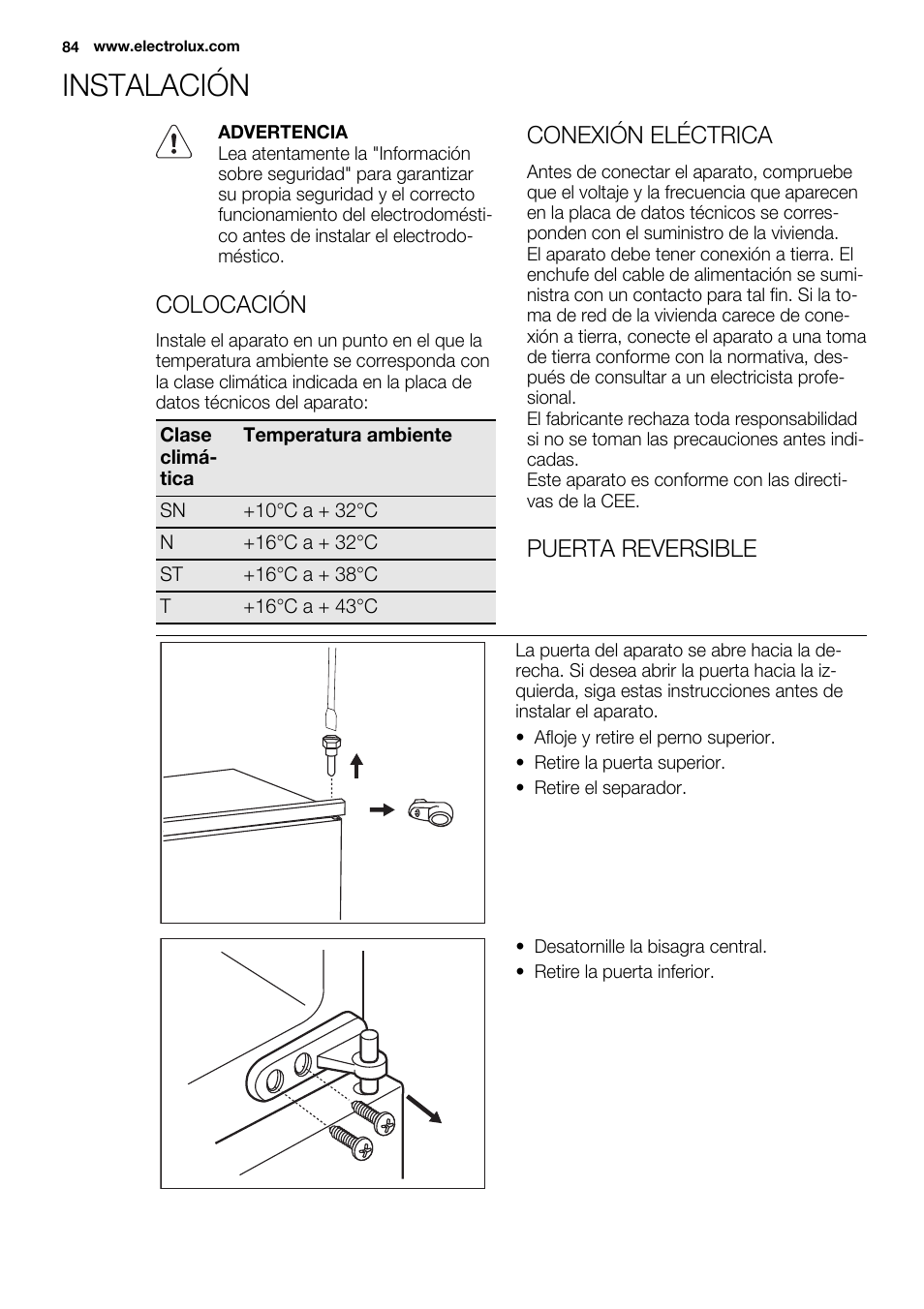 Instalación | Electrolux EJN 2301 AOW User Manual | Page 84 / 96