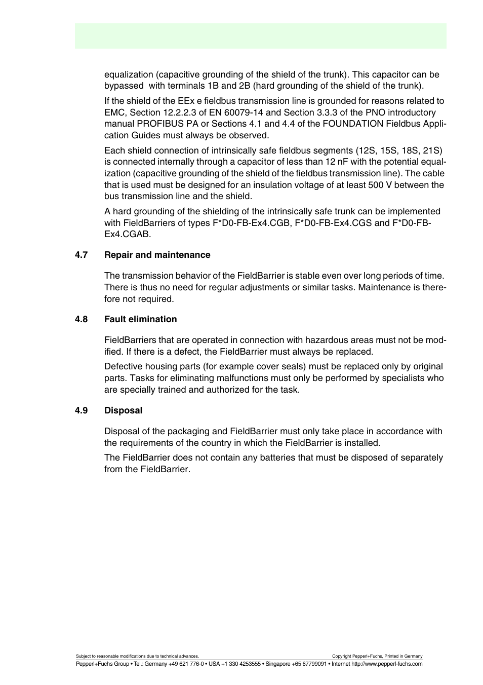 Repair and maintenance, Fault elimination, Disposal | Fieldbarrier | VEGA FIELDBARRIER User Manual | Page 13 / 36