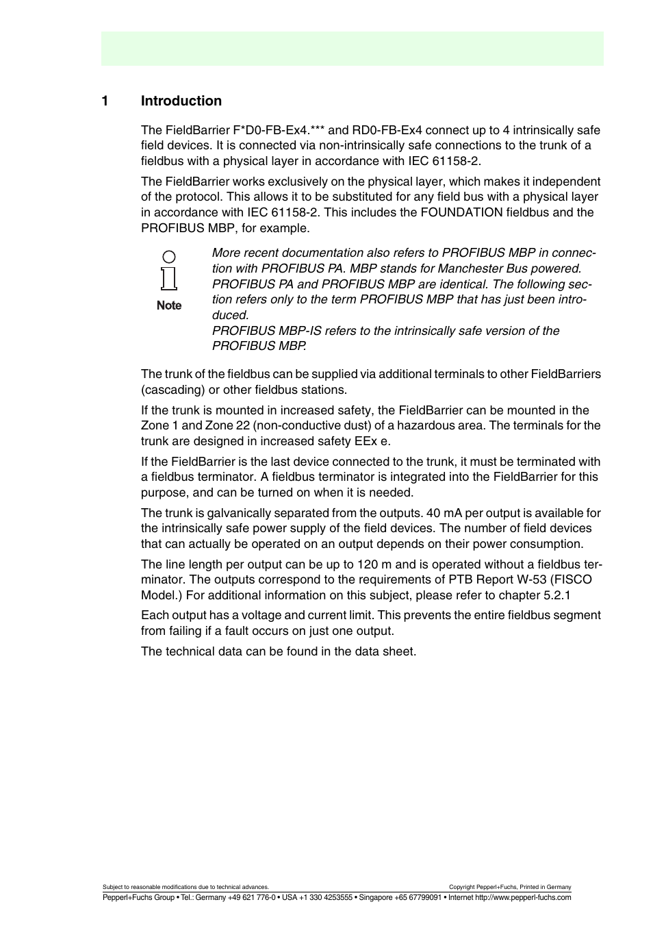 Introduction, Fieldbarrier, 1introduction | VEGA FIELDBARRIER User Manual | Page 5 / 36