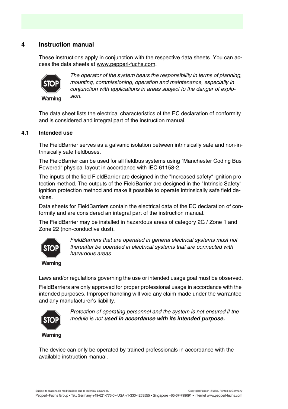 Instruction manual, Intended use, Fieldbarrier | 4instruction manual | VEGA FIELDBARRIER User Manual | Page 8 / 36