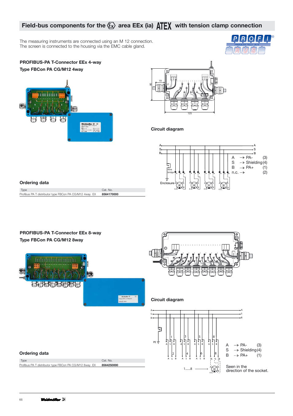 Circuit diagram, Ordering data, Apa- (3) s shielding (4) b pa+ (1) n.c. (2) | Enclosure | VEGA PROFIBUS PA T-Connector EEx (ia) User Manual | Page 5 / 8