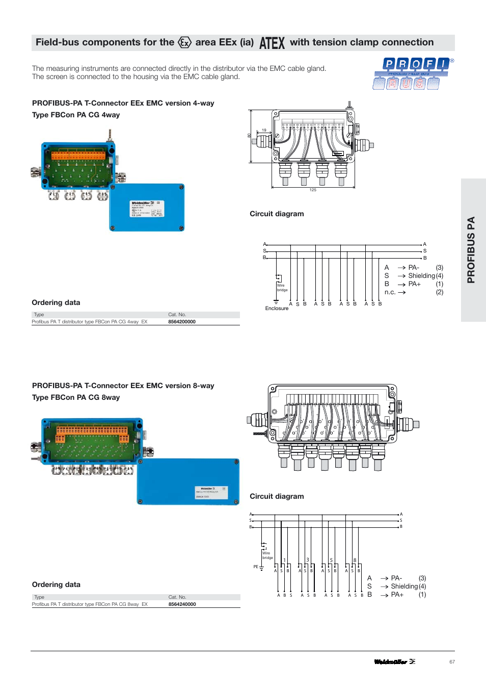 Profibus pa, Circuit diagram, Ordering data | Apa- (3) s shielding (4) b pa+ (1) n.c. (2), Apa- (3) s shielding (4) b pa+ (1) | VEGA PROFIBUS PA T-Connector EEx (ia) User Manual | Page 6 / 8