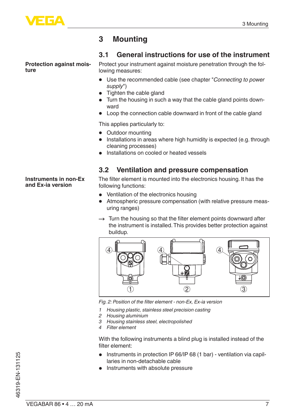 3 mounting | VEGA VEGABAR 86 4 … 20 mA - Quick setup guide User Manual | Page 7 / 16