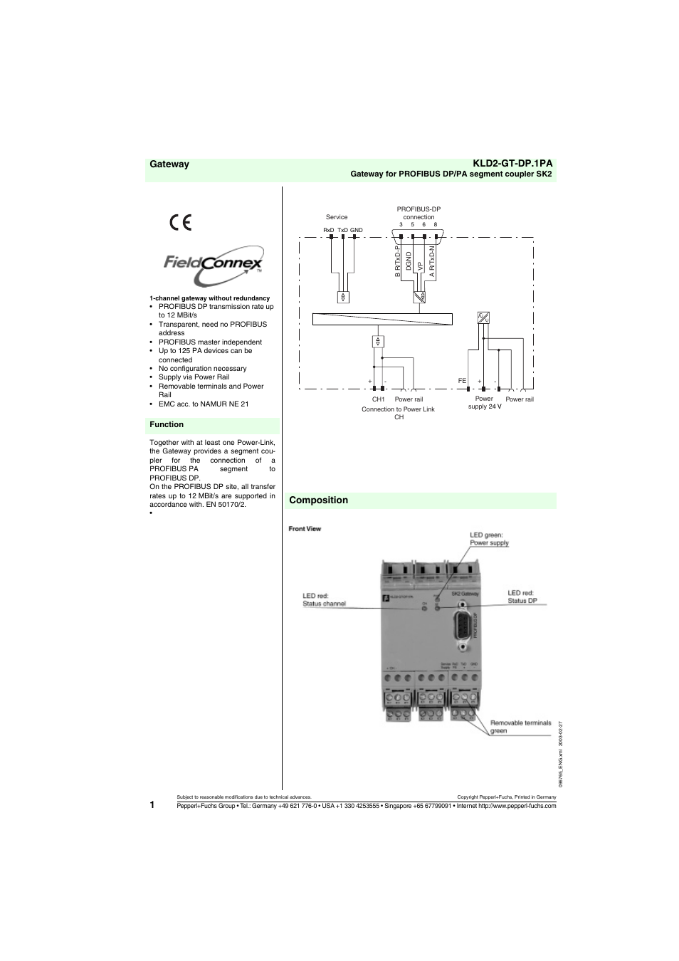 VEGA KLD2-GT-DP.1PA Gateway for PROFIBUS DP-PA segment coupler SK2 User Manual | 3 pages